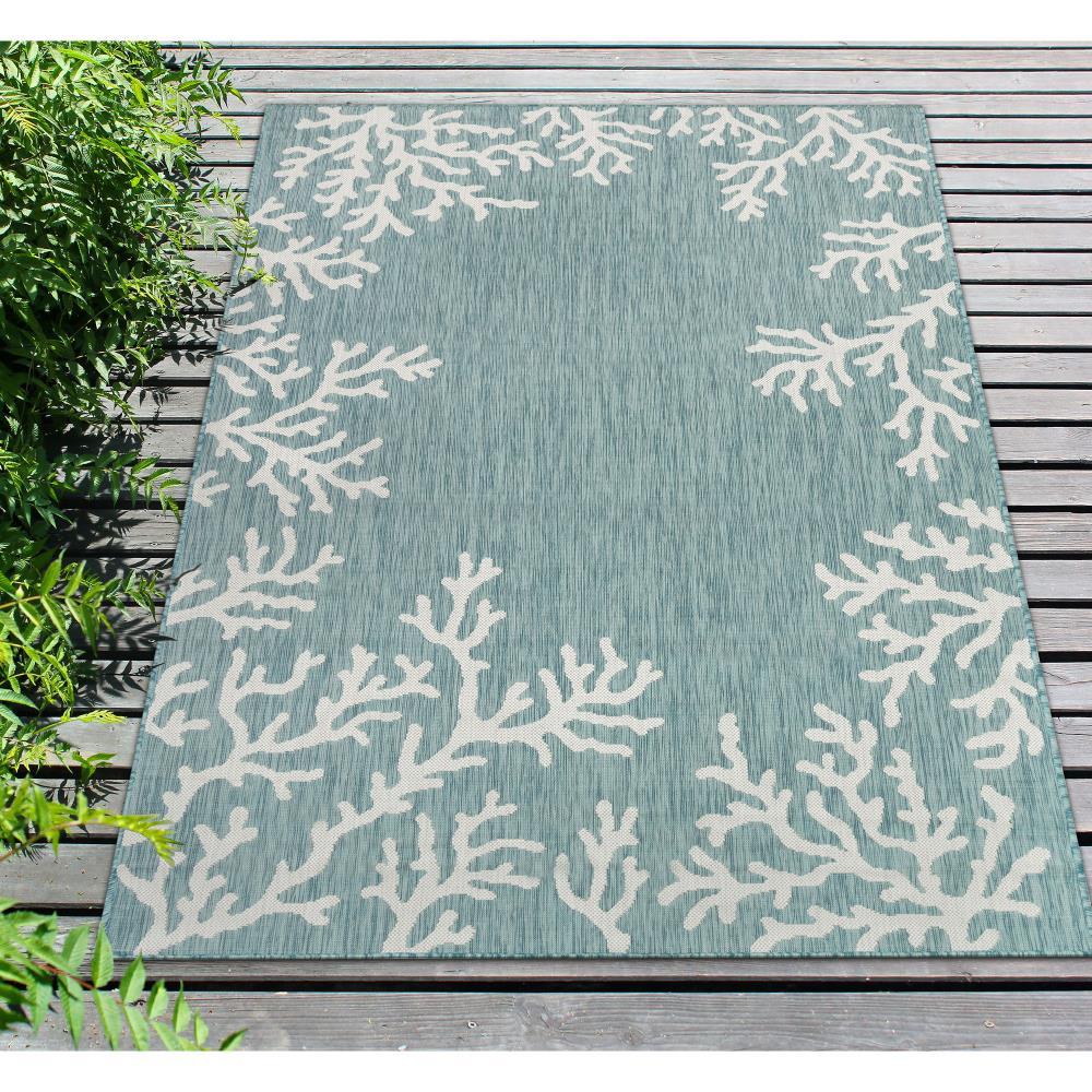 Liora Manne Carmel Coral Border Indoor/Outdoor Rug Aqua 3'3" x 4'11"