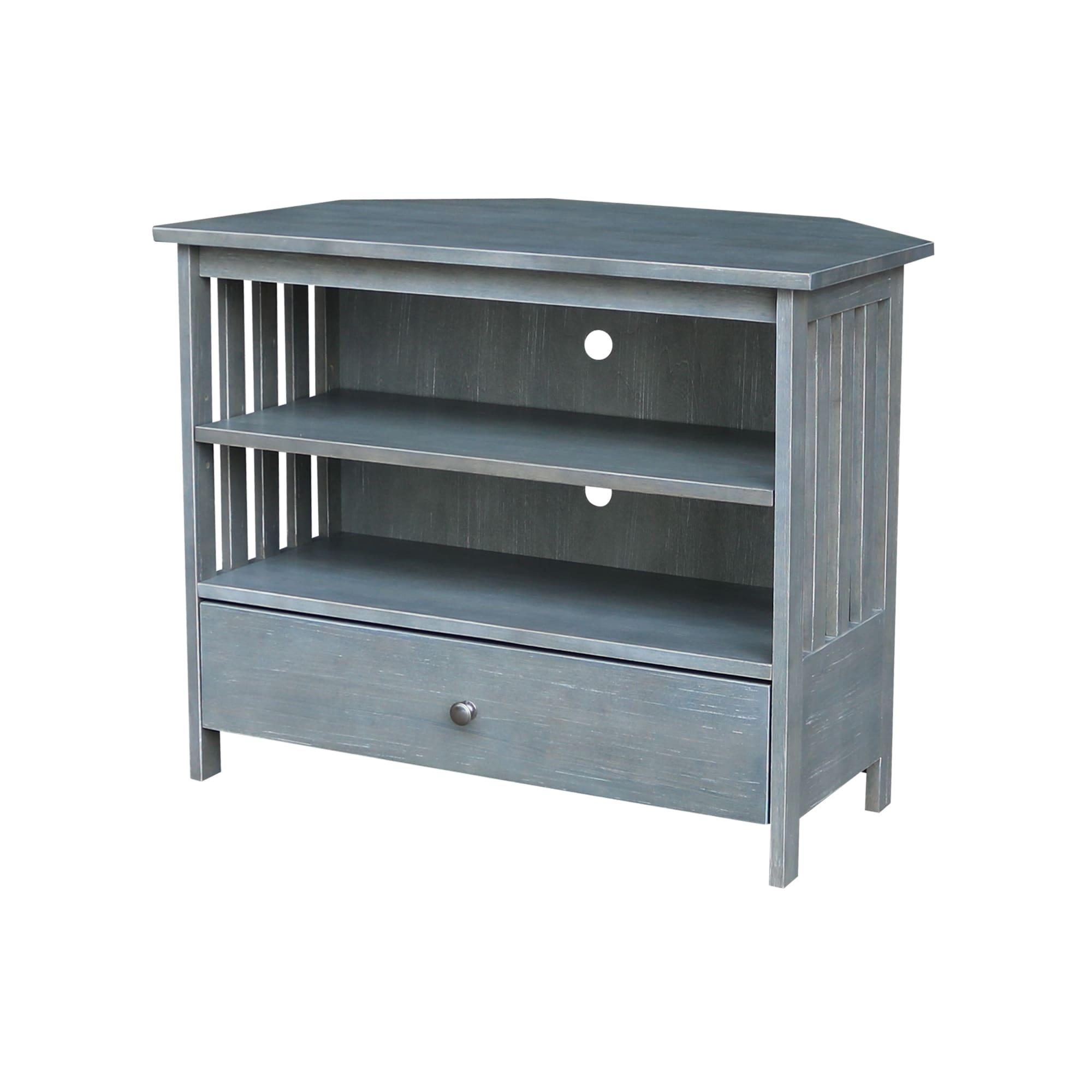Solid Wood TV Stand with Shelves and Drawer in Heather Gray - 28.9"  Height