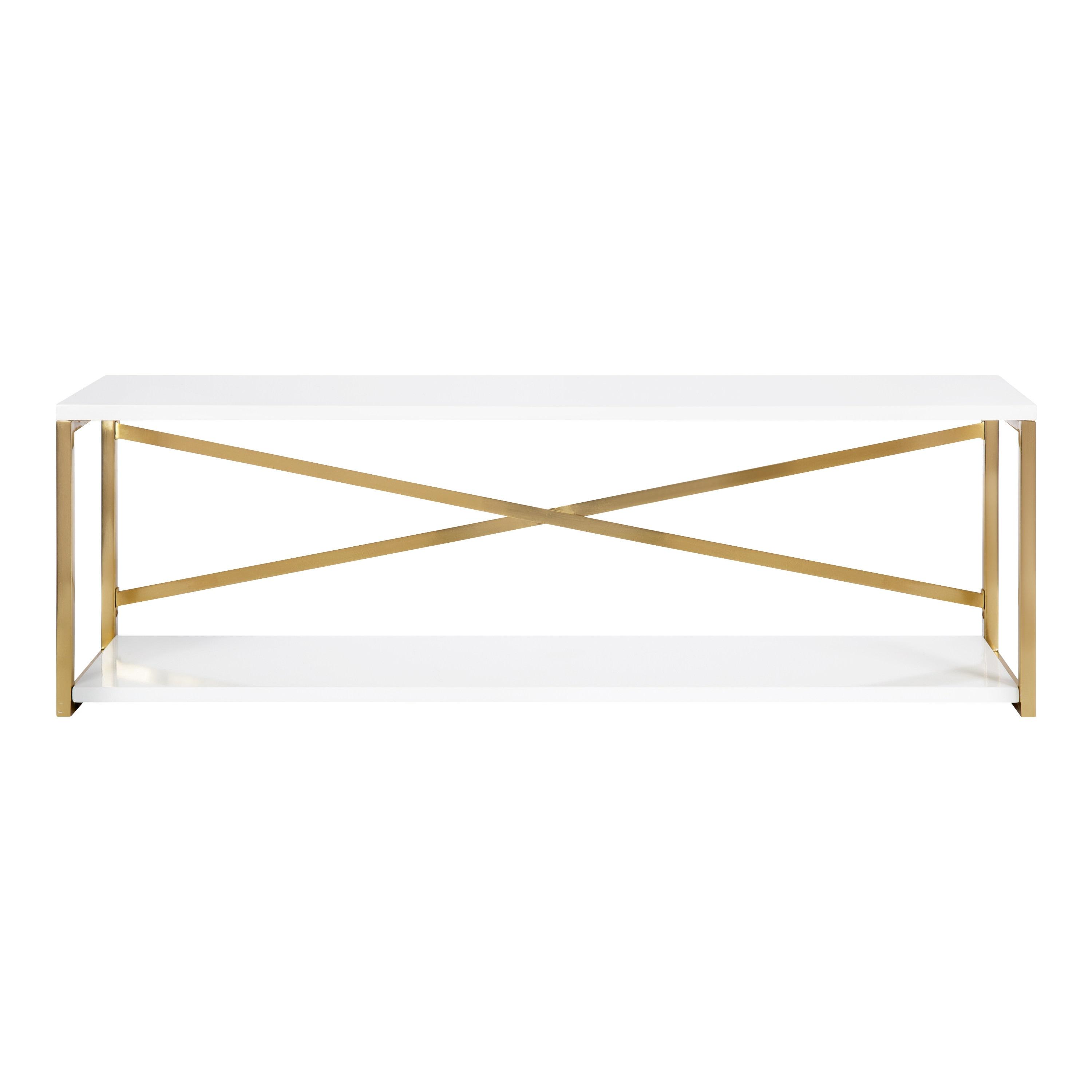Kate & Laurel All Things Decor 36"x12"x8" Ascott 2-Tier Wall Shelf White - Modern Glam Decor, Keyhole Hangers