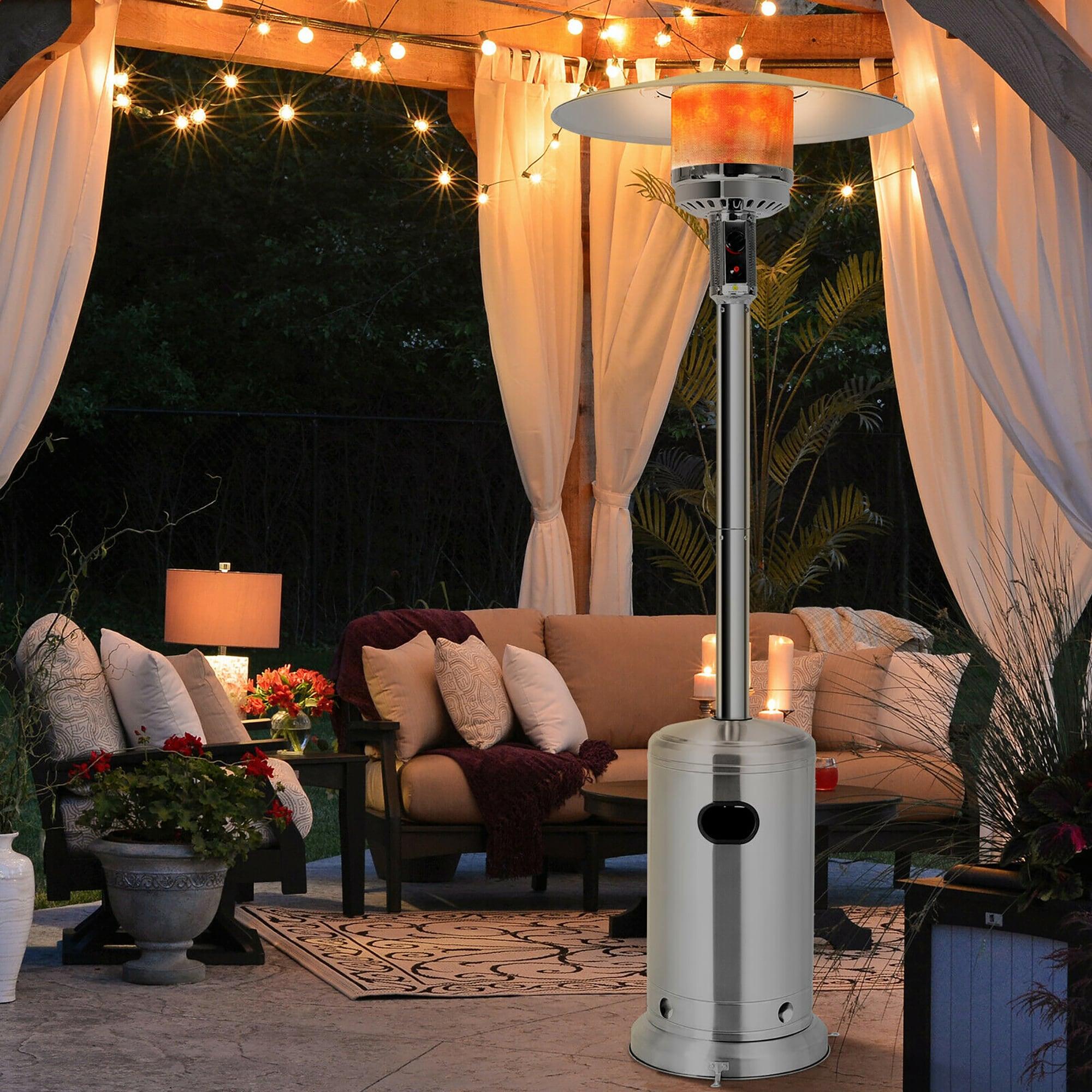 Costway 48000 BTU Patio Standing LP Gas Heater Stainless Steel Propane w/Wheels Silver