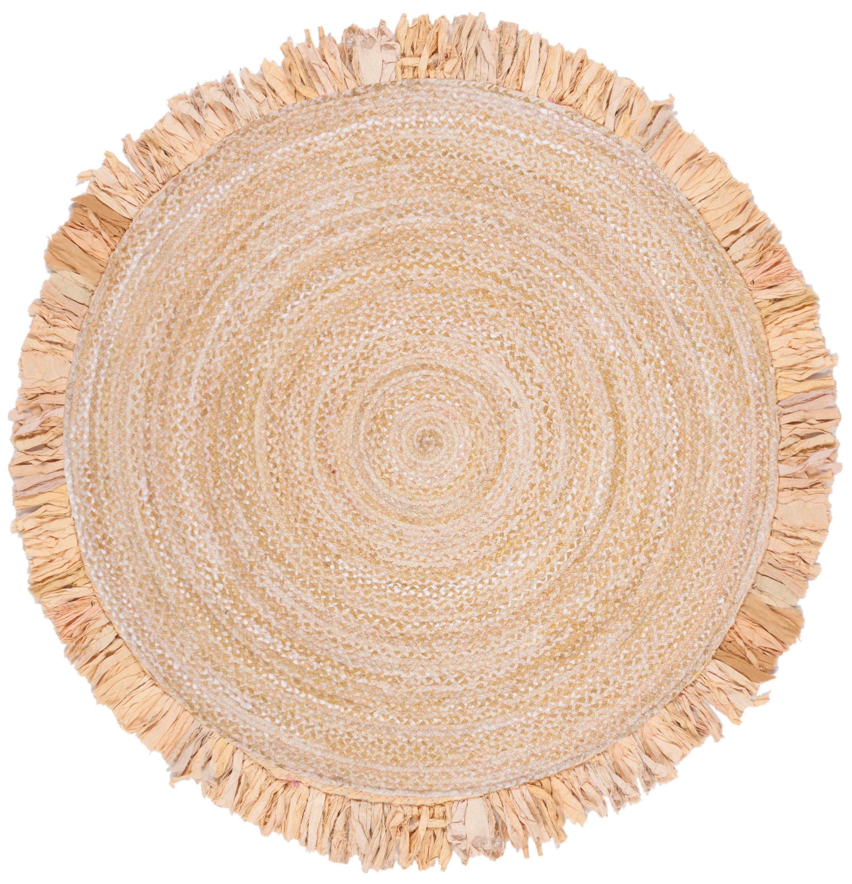 SAFAVIEH Braided Paisley Solid Fringe Area Rug, Beige, 5' x 5' Round