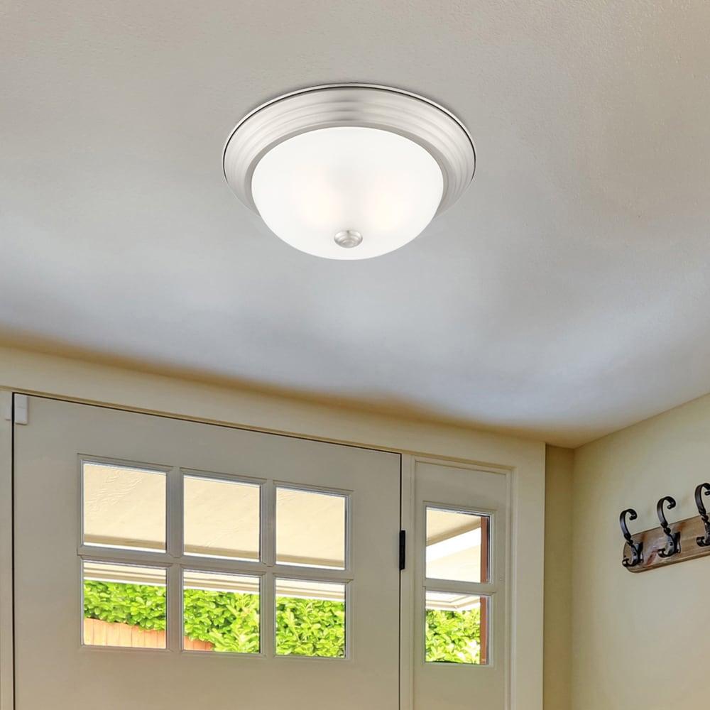 1257M-SP-W-Designers Fountain-13 Inch 2 Light Flush Mount-Satin Platinum Finish-Etched Glass Color