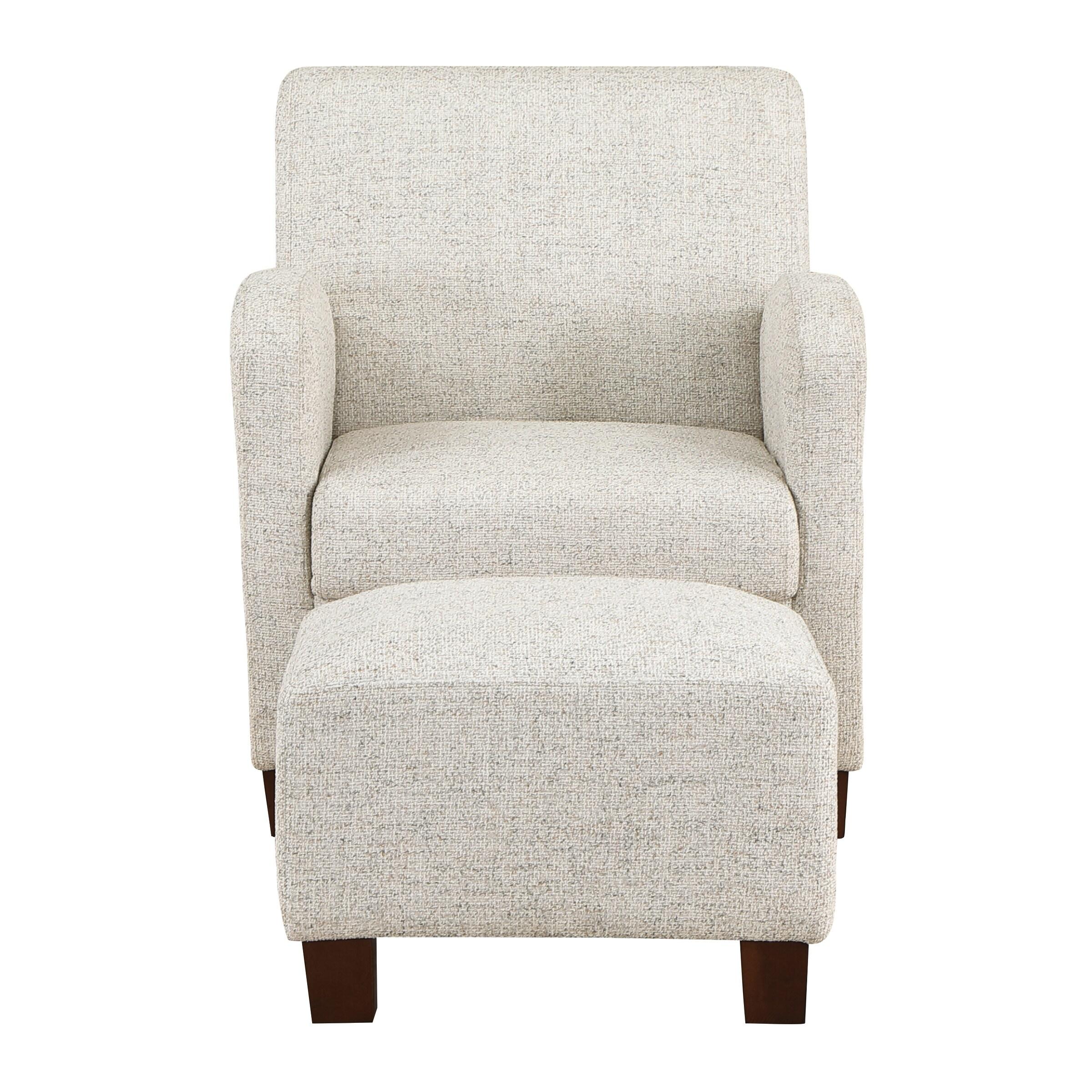 Aiden Chair & Ottoman Quartz Off White Fabric Medium Espresso Legs
