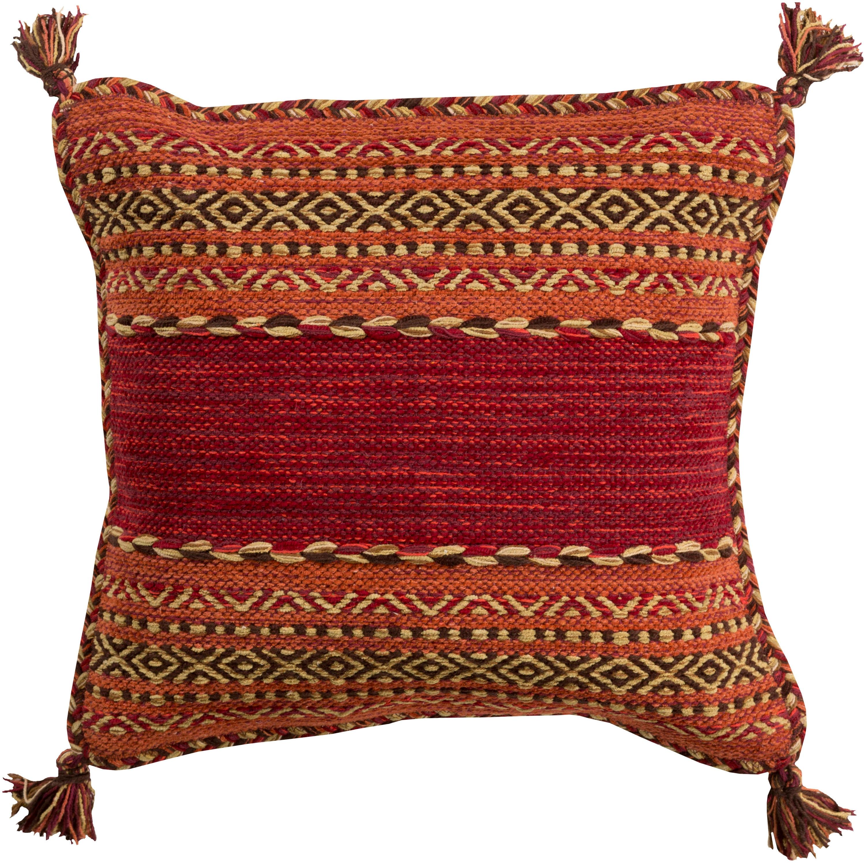 18'' Square Soft Tassel-Trimmed Geometric Stripe Throw Pillow