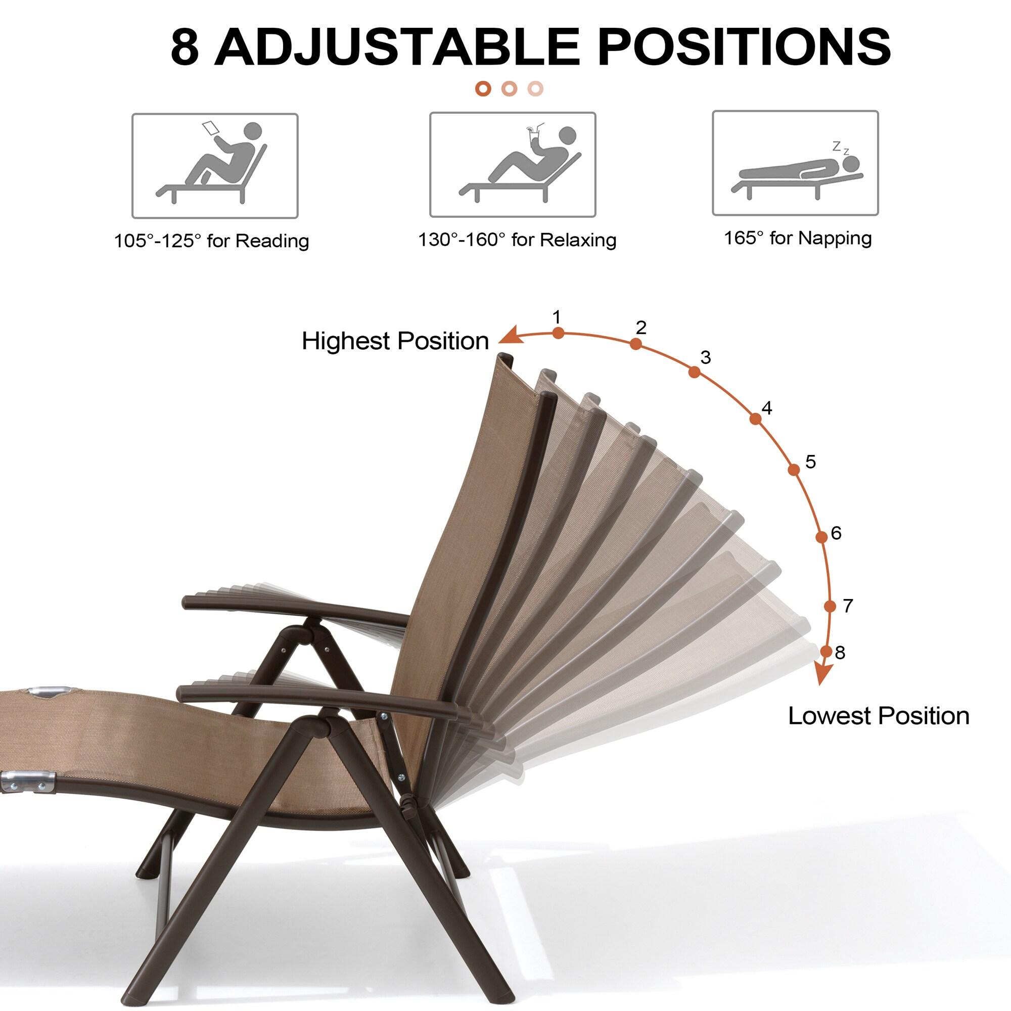 Crestlive Products  Outdoor Aluminum Folding Recliner Adjustable Chaise Lounge (Set of 2) - See Picture Brown Fabric, Brown Farme