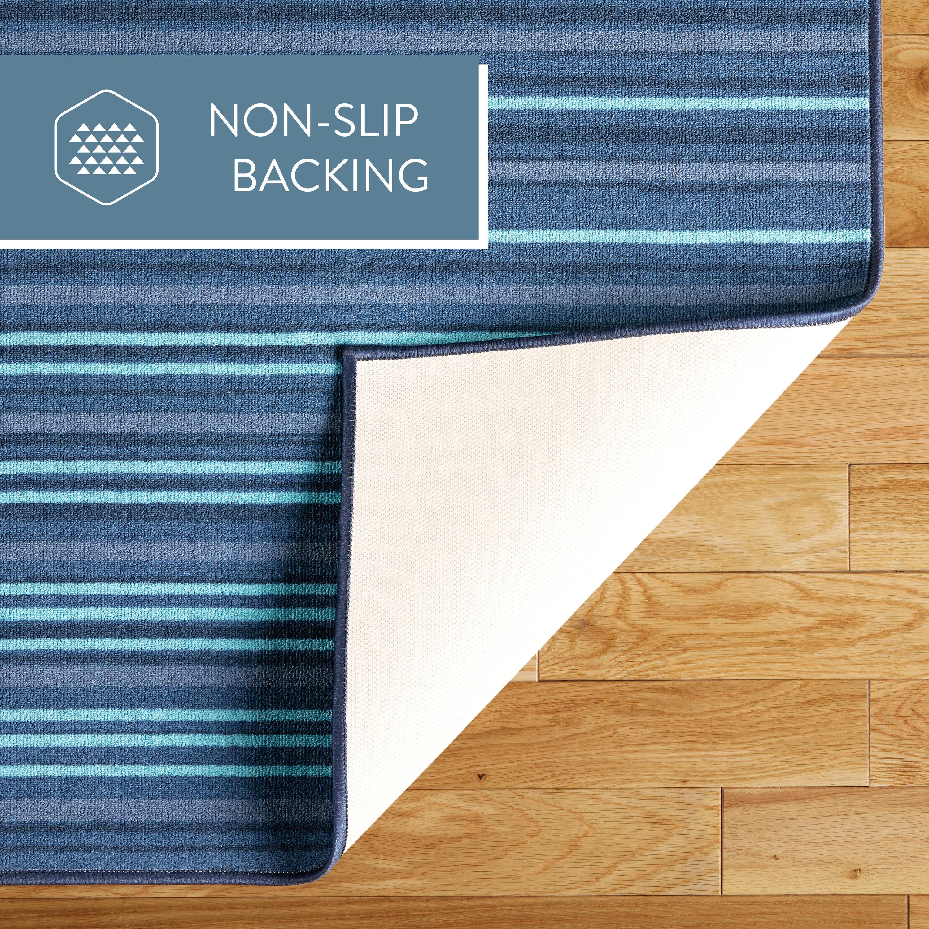 TOWN & COUNTRY BASICS Layne Everwash Non-Slip Backing Area Rug Navy Blue/Blue