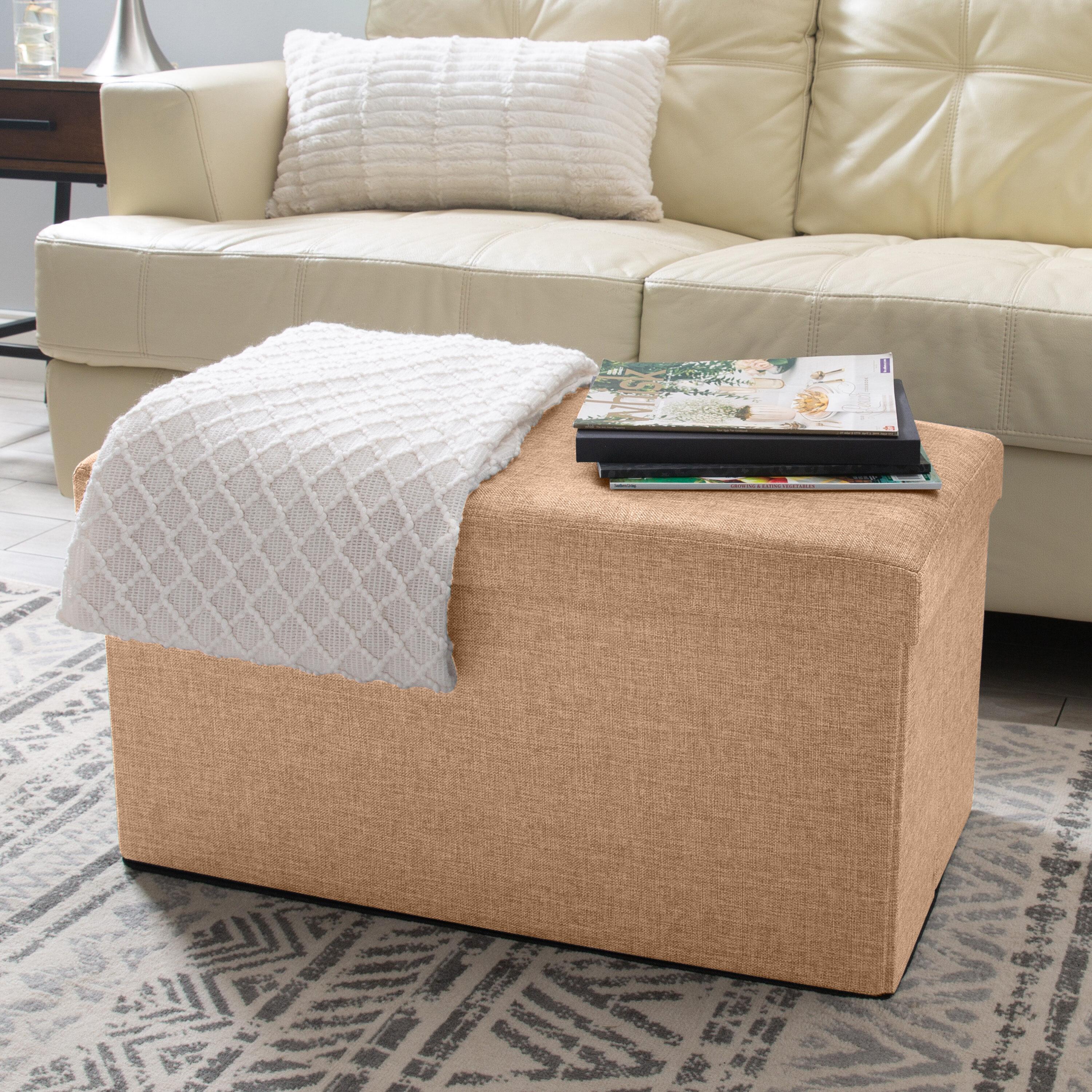 Simplify Faux Linen Double Folding Storage Ottoman in Camel