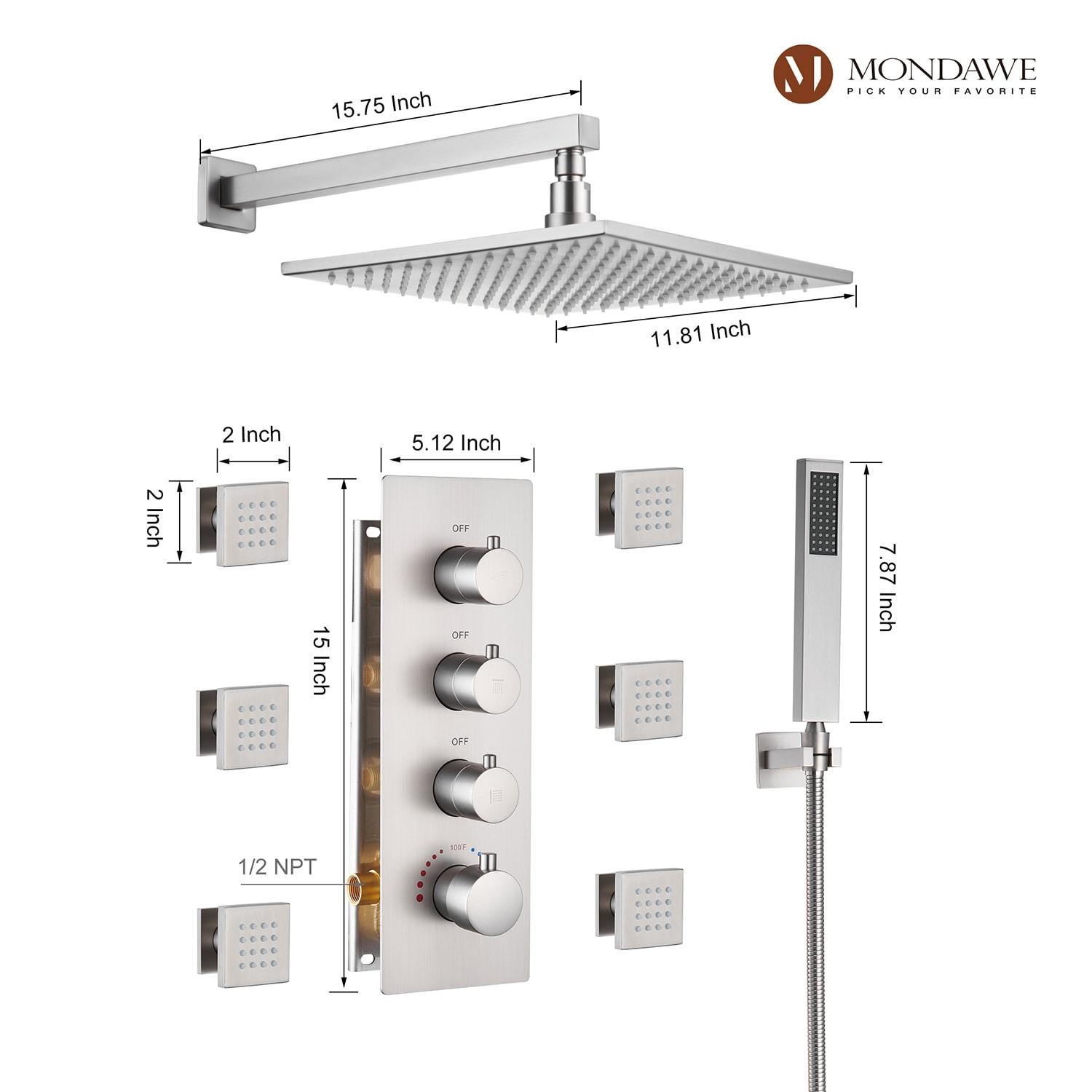 Herathena 3 Functions Temperature Based LED Light Shower System with 6 Body Jets and Rough-in Valve