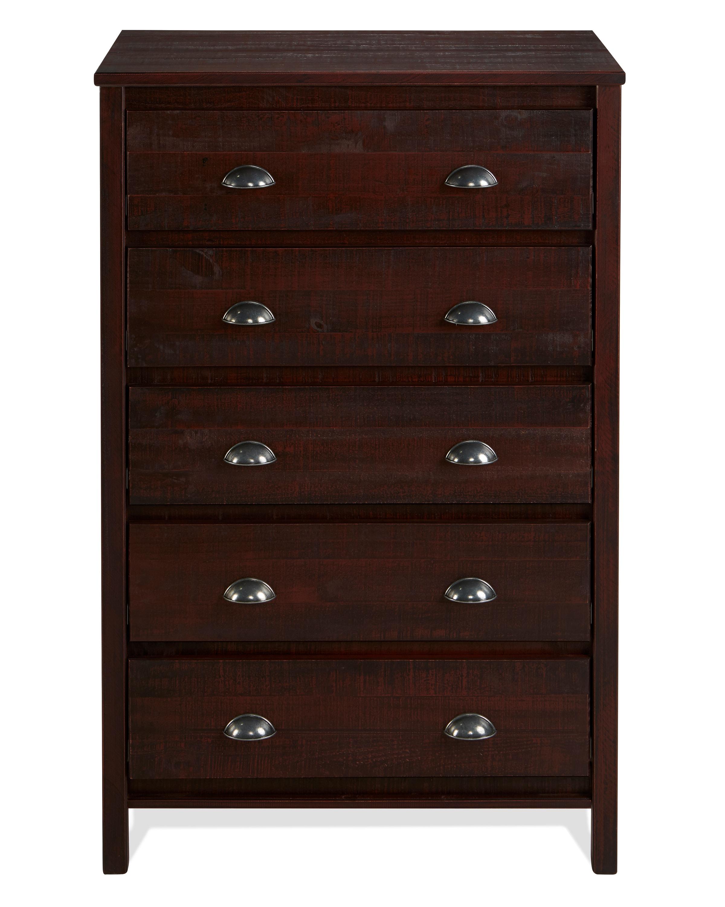 Camaflexi Baja 5 Drawer Chest Wooden Night Stand Bedroom Dresser Storage Cabinet, Walnut