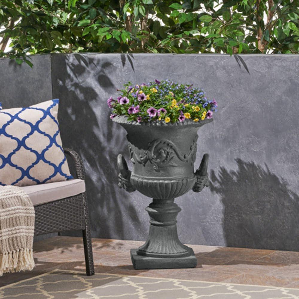 Antique Gray Magnesium Oxide Roman Style Outdoor Urn Planter