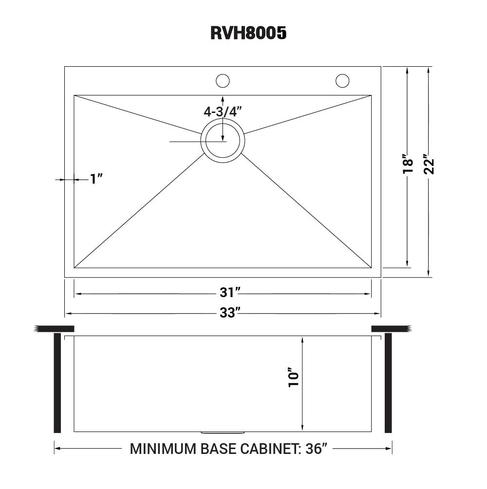 Ruvati 33 x 22 inch Drop-inStainless Steel Rounded Corners Topmount Kitchen Sink Single Bowl