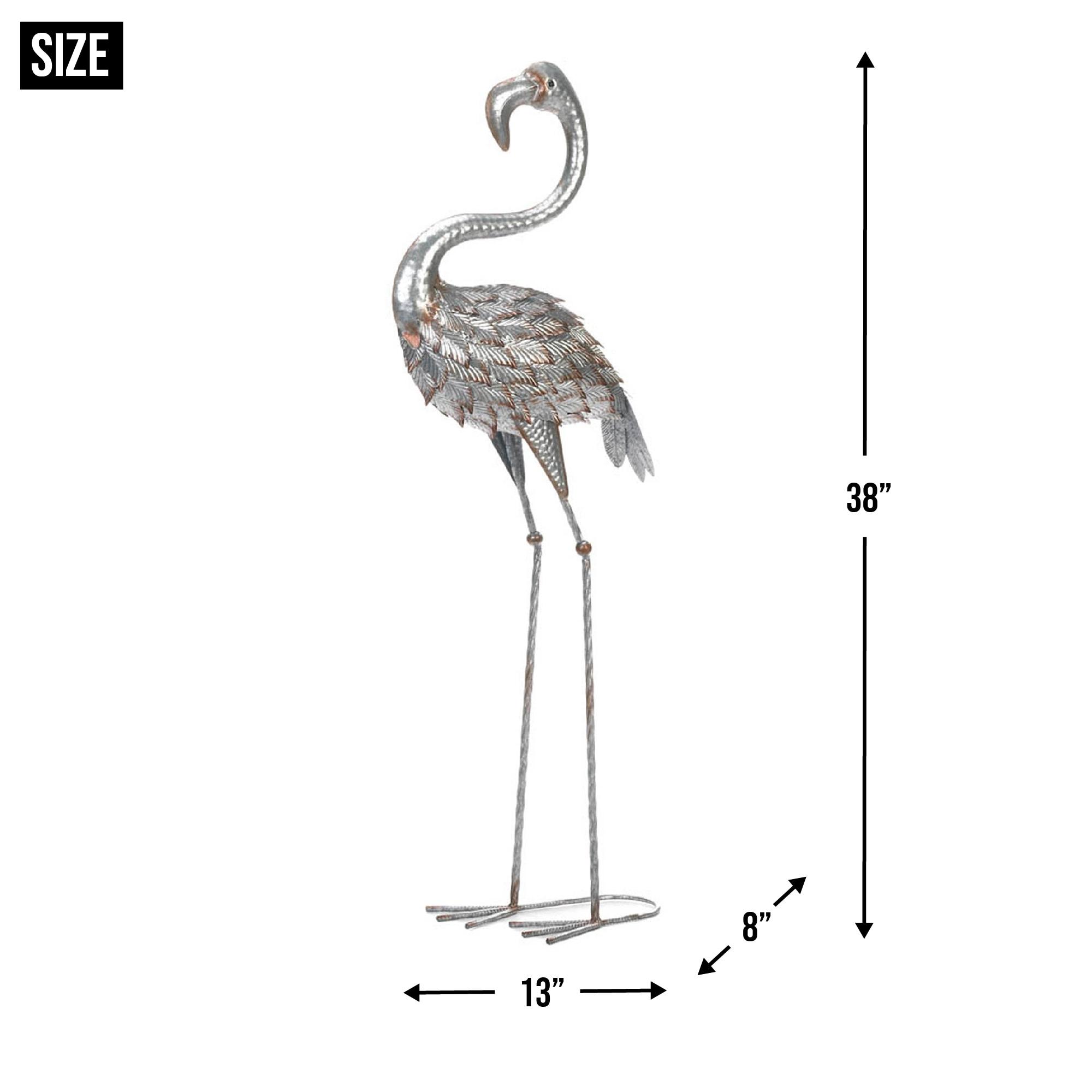 Zingz & Thingz Standing Tall Galvanized Flamingo Statue 13x8x38"