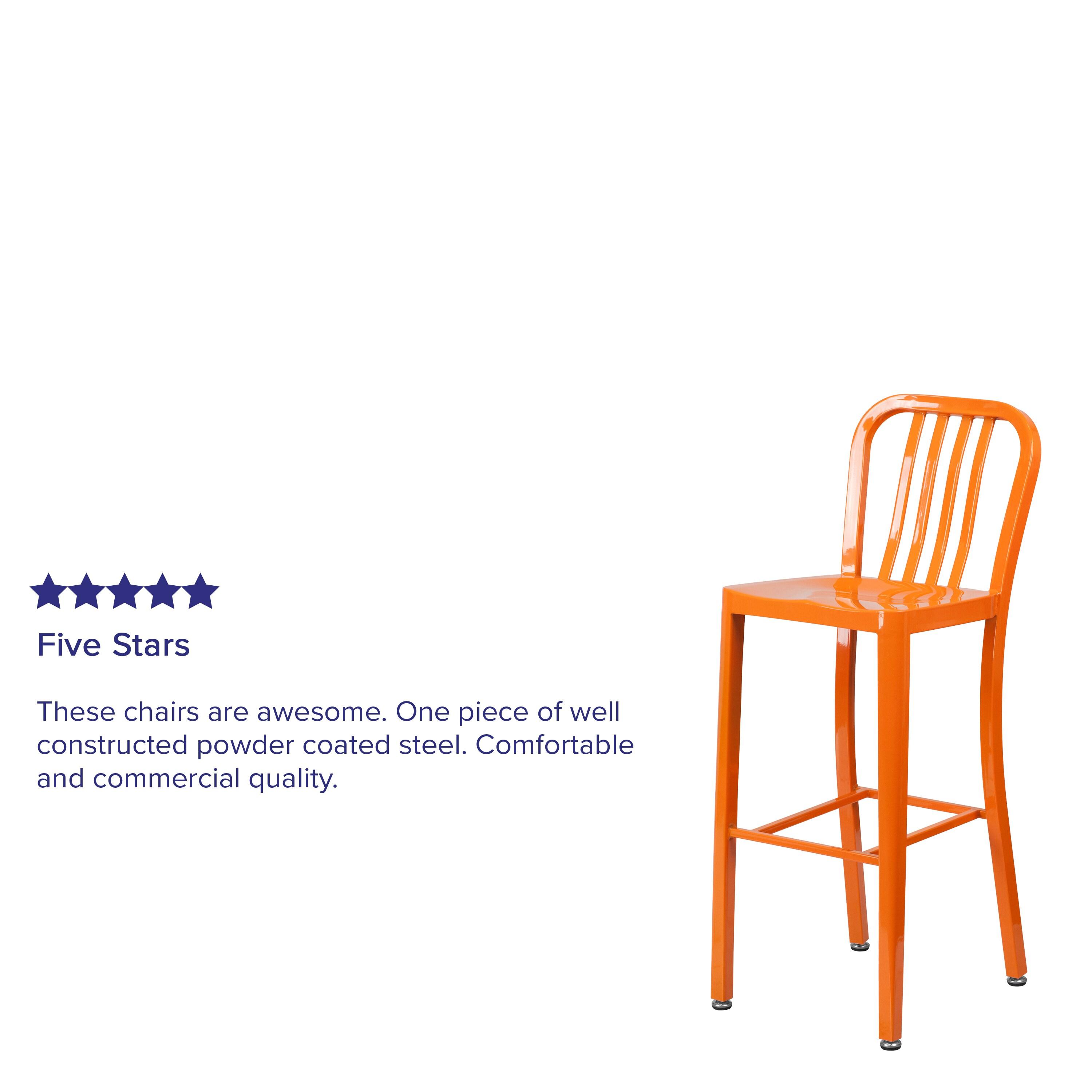 Flash Furniture Commercial Grade 30" High Orange Metal Indoor-Outdoor Barstool with Vertical Slat Back
