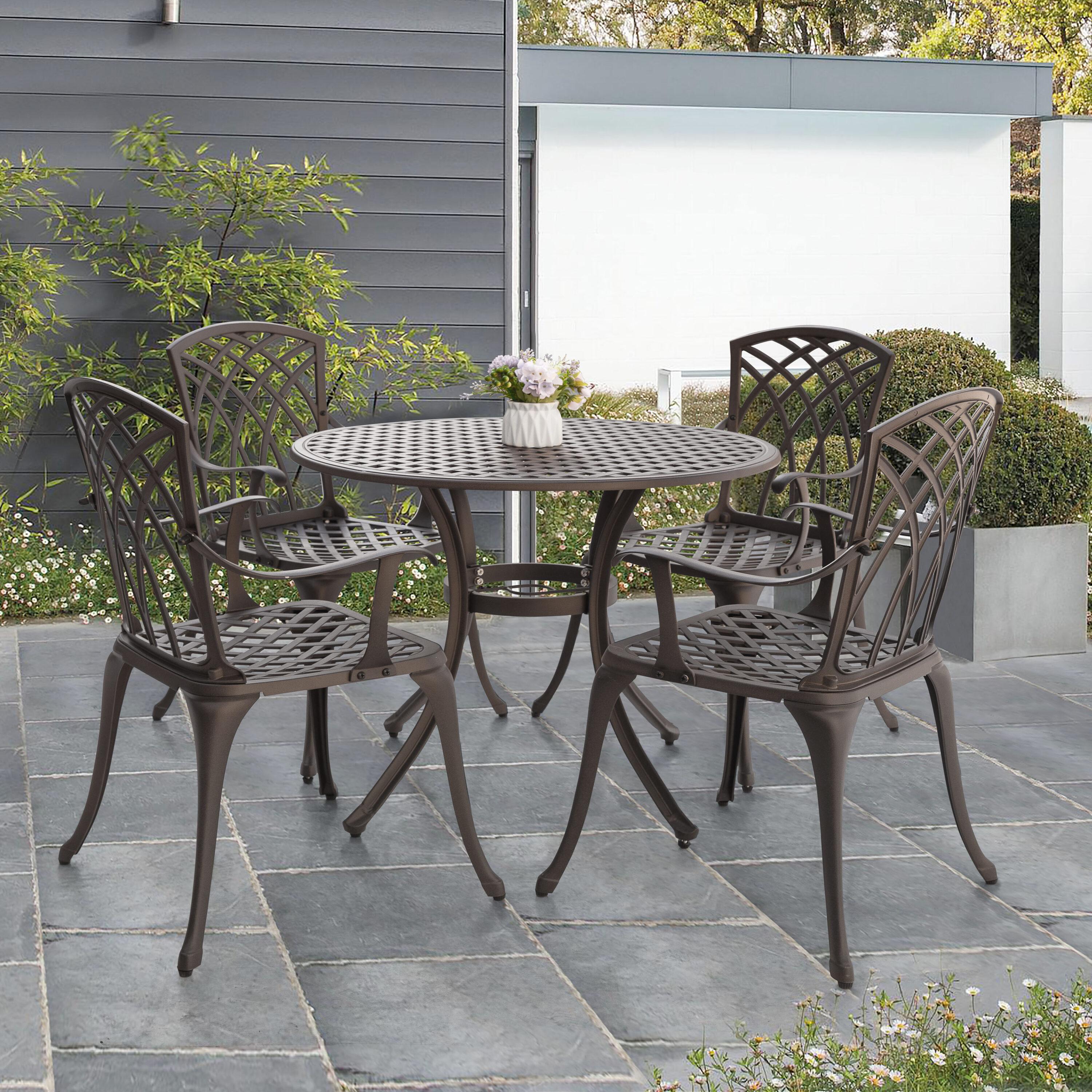 Nuu Garden 5-Piece Outdoor Dining Set, Cast Aluminum All-Weather Patio Furniture Set, Outside Patio Table and Chairs with Umbrella Hole for Garden, Deck, Antique Bronze