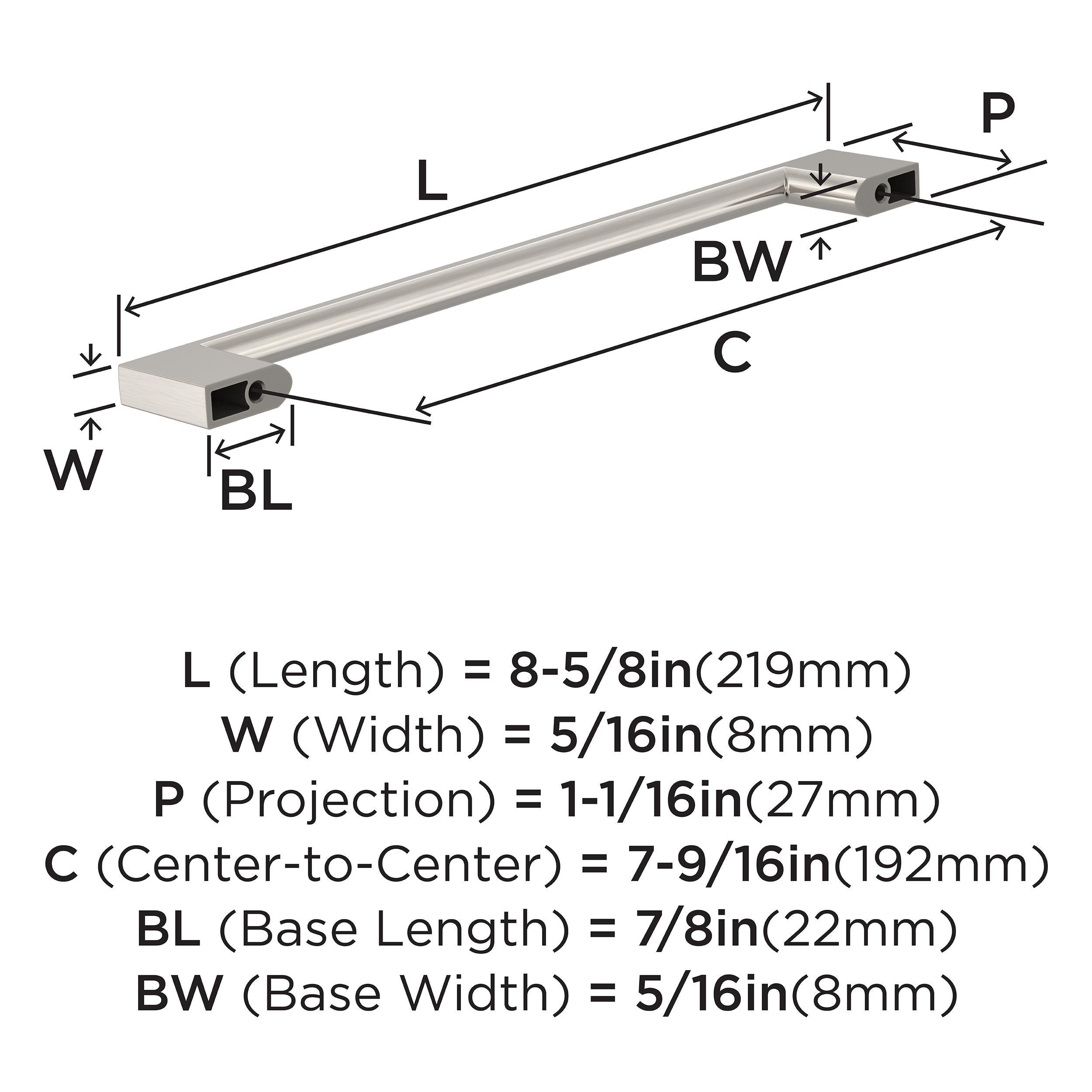 8.63" Brushed Nickel Modern Cabinet Pull with Mounting Hardware