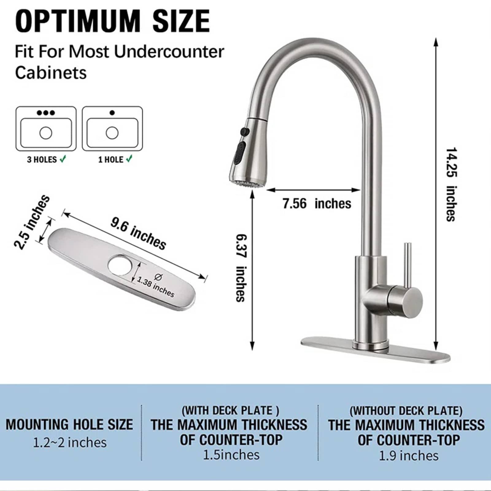 Single Handle Kitchen Faucet Pull Down Sprayer Kitchen Faucet with Deck Plate in Brushed Nickel