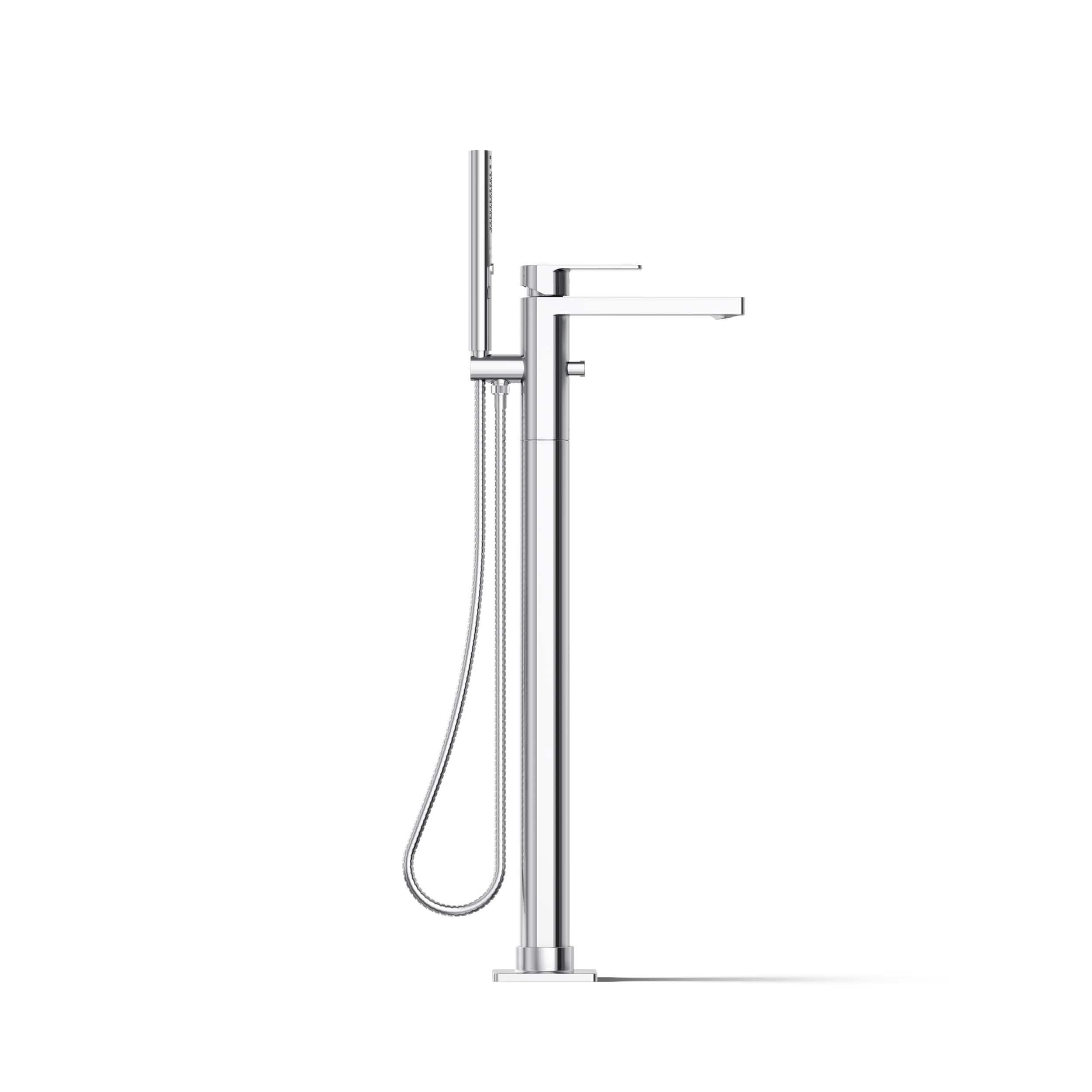 Parallel Floor-Mount Bath Filler Trim With Handshower