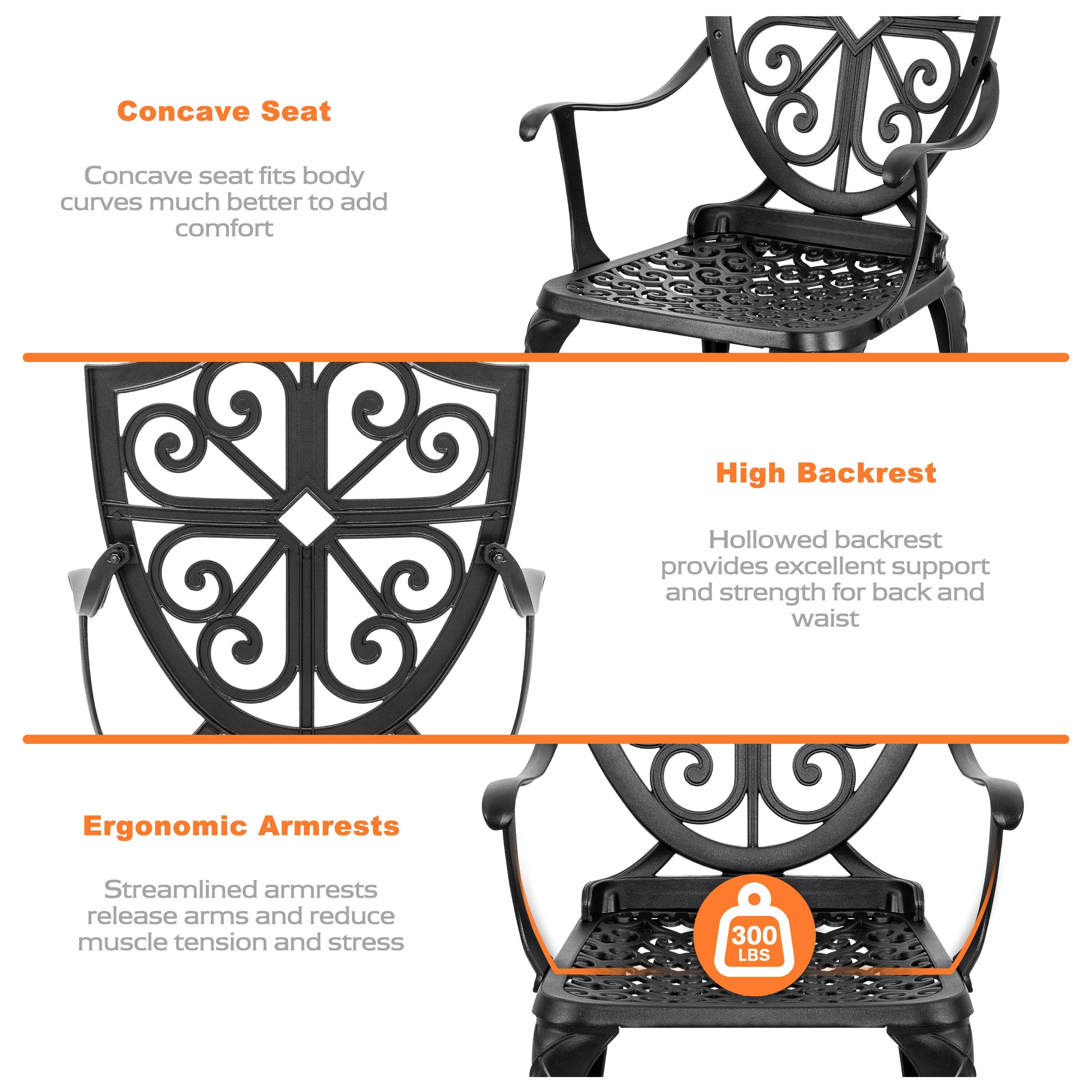 Black Cast Aluminum 3-Piece Outdoor Bistro Set with Floral Design