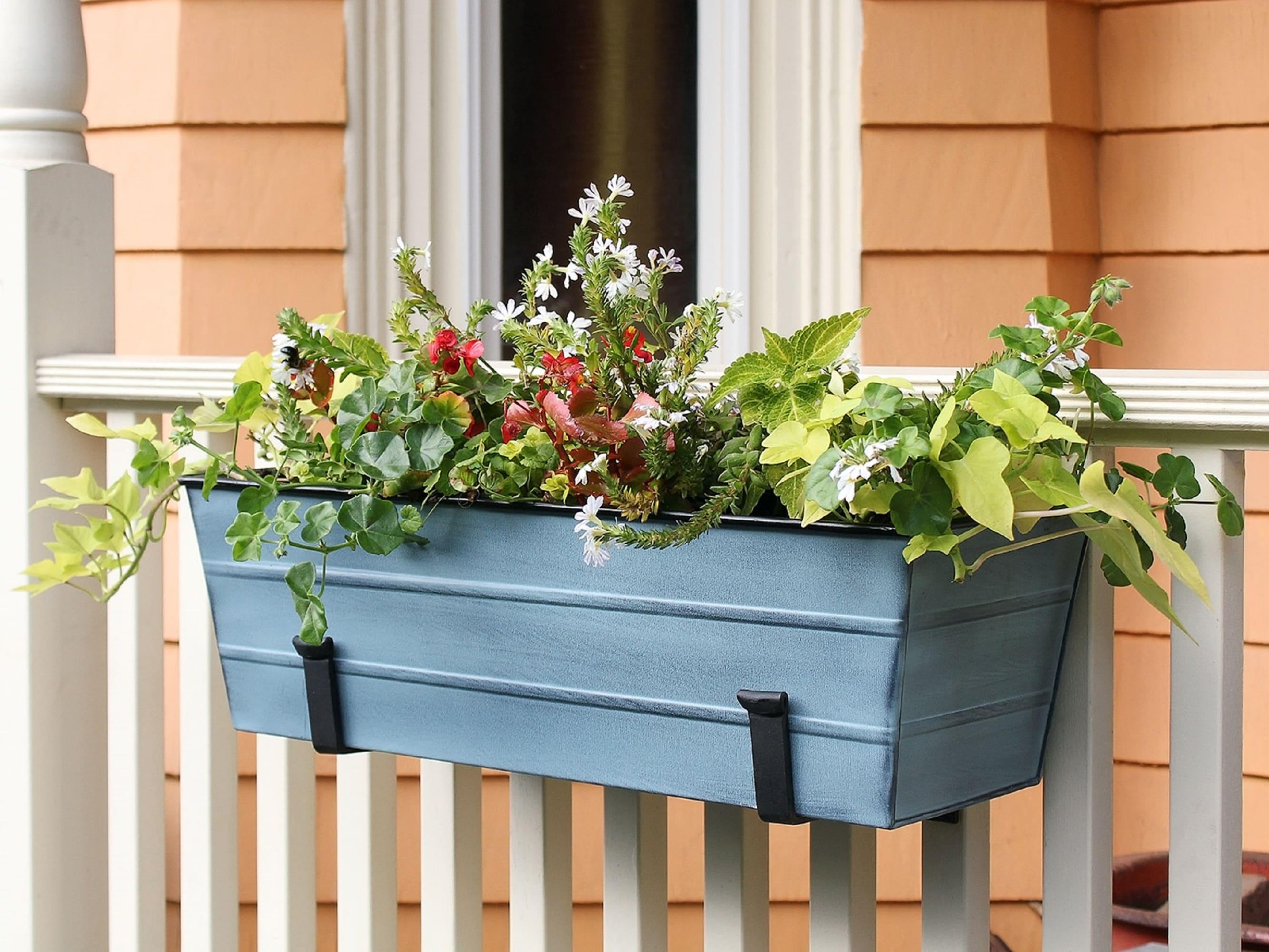 ACHLA Designs 24" Wide Galvanized With Wall Brackets Rectangular Steel Planter Boxes Blue: Outdoor, No Assembly Required