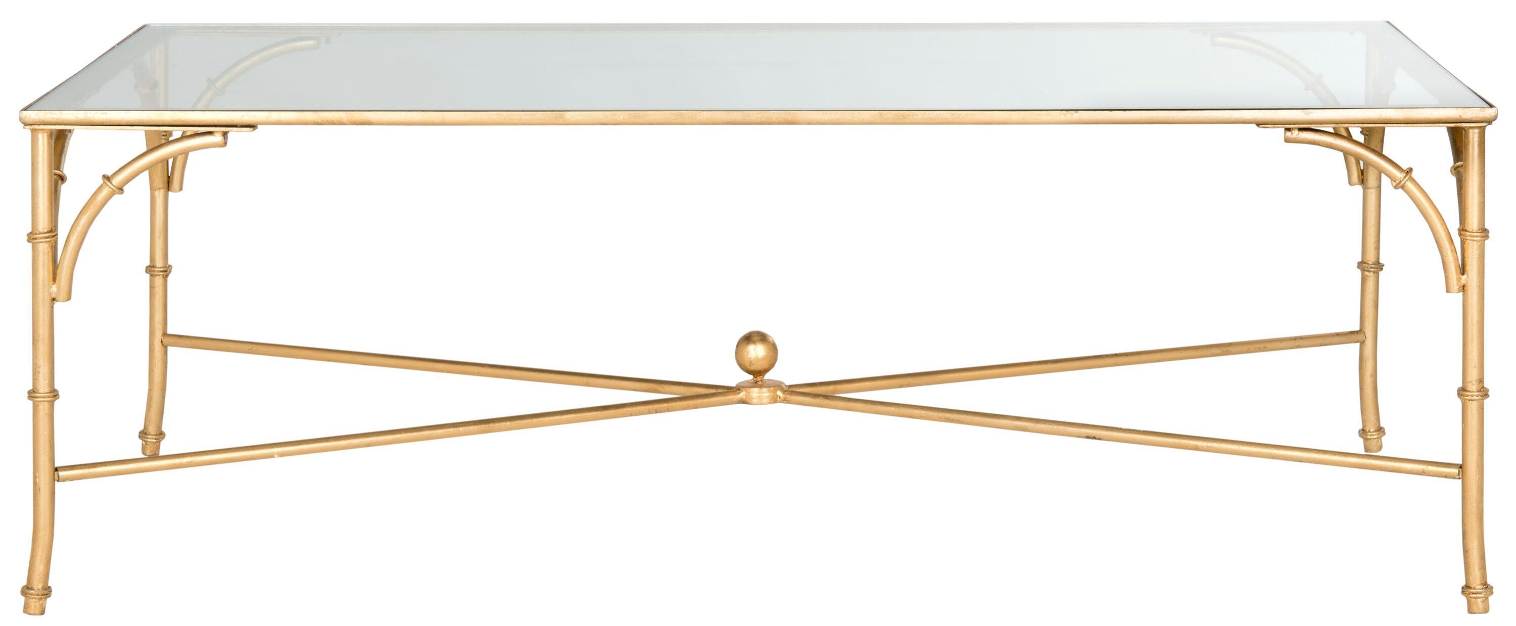 Maurice Gold Gilt Iron and Tempered Glass Rectangular Coffee Table