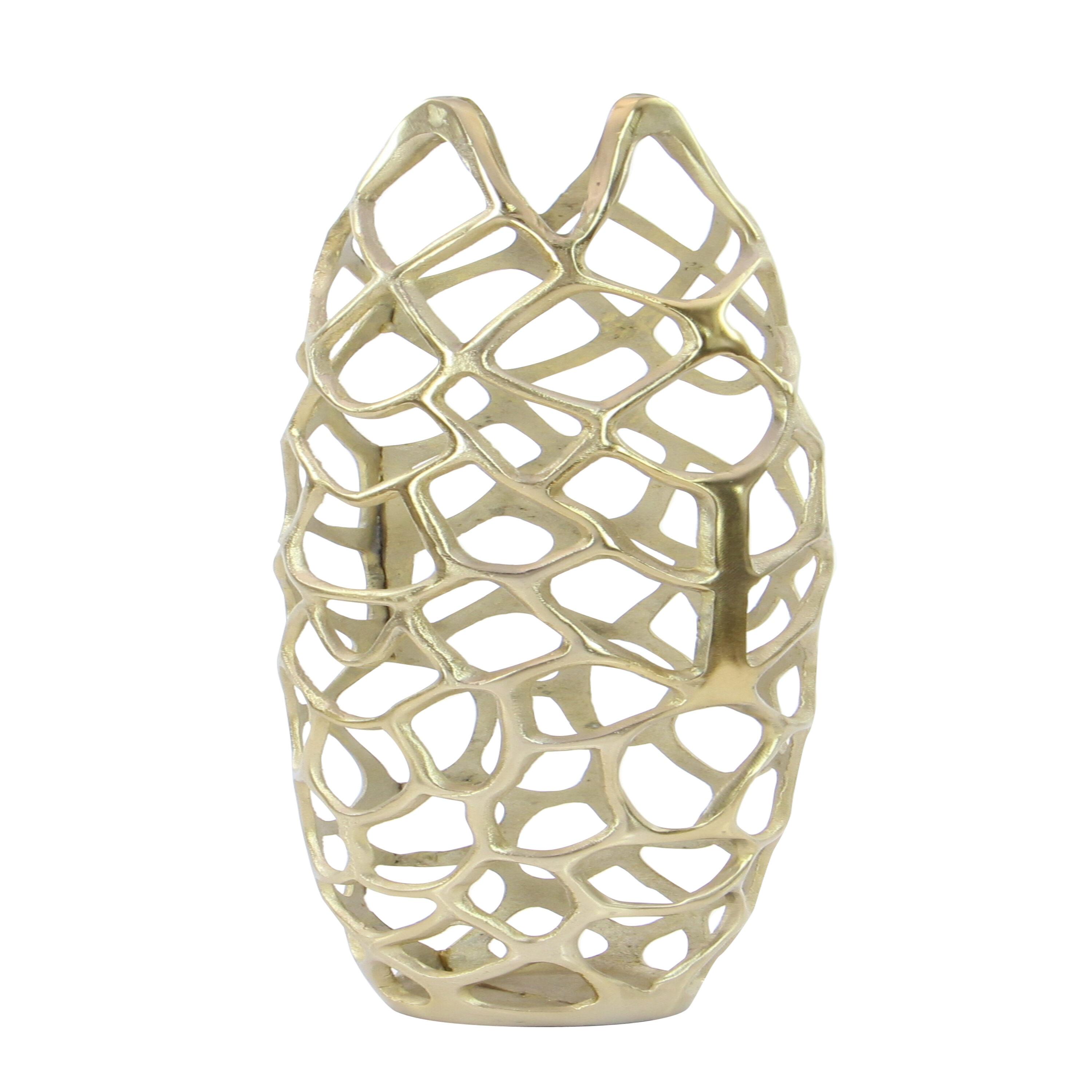 Olivia & May 31" x 9" Eclectic Woven Net-Inspired Aluminum Vase Gold - Indoor Contemporary Amphora Design