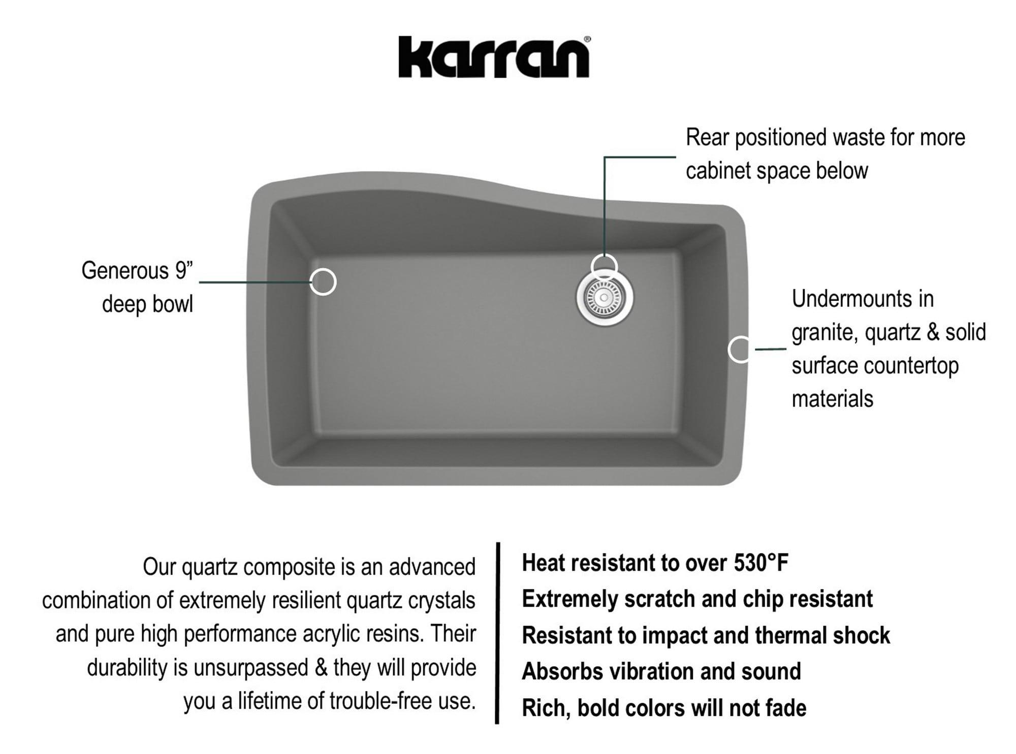 Karran Karran Undermount Quartz Composite 33-1/2'' X 21'' Single Bowl Kitchen Sink QU-722-GR