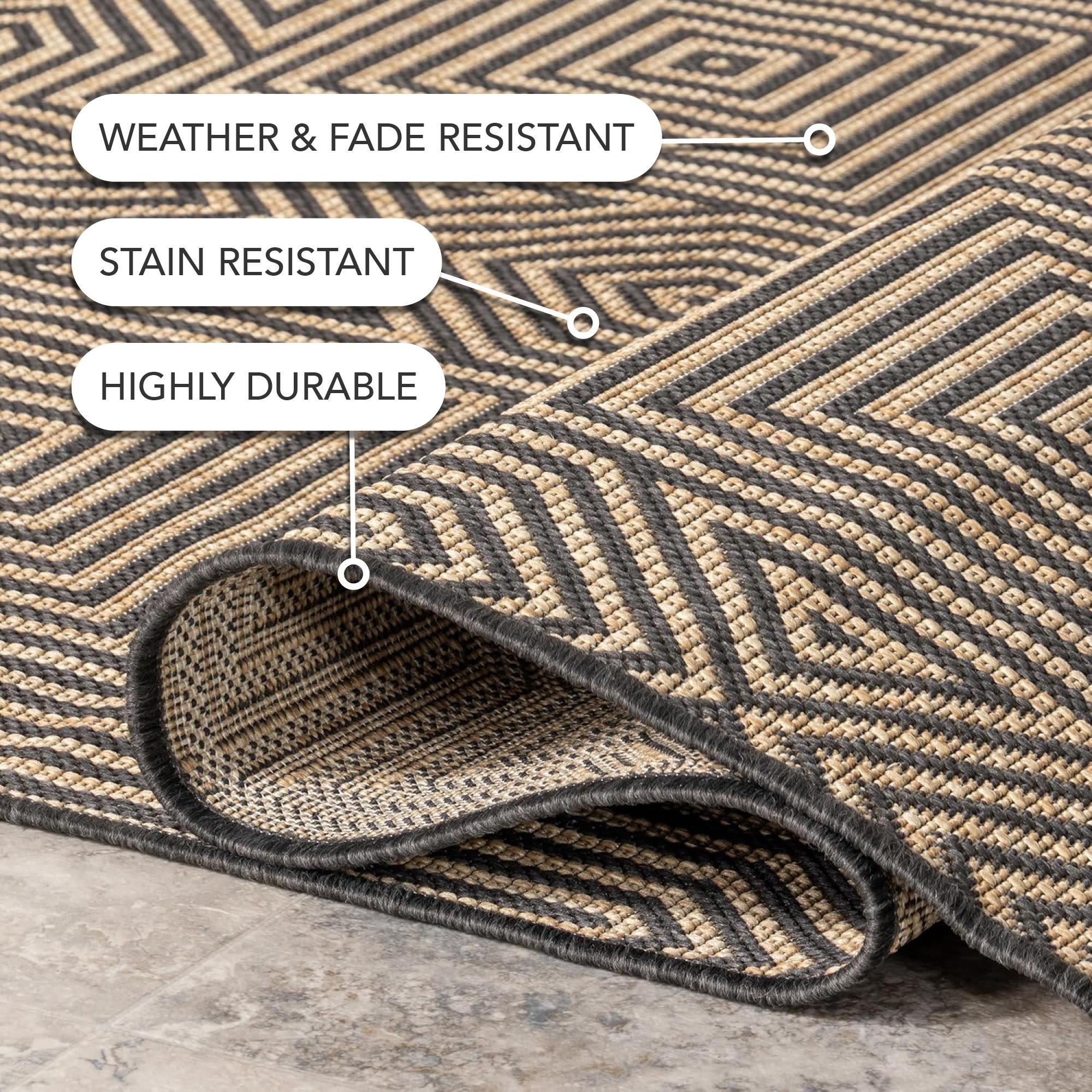 Nuloom Kelsey Geometric 7x9 Indoor/Outdoor Area Rug for Living Room Patio Deck Front Porch Kitchen, Charcoal/Brown