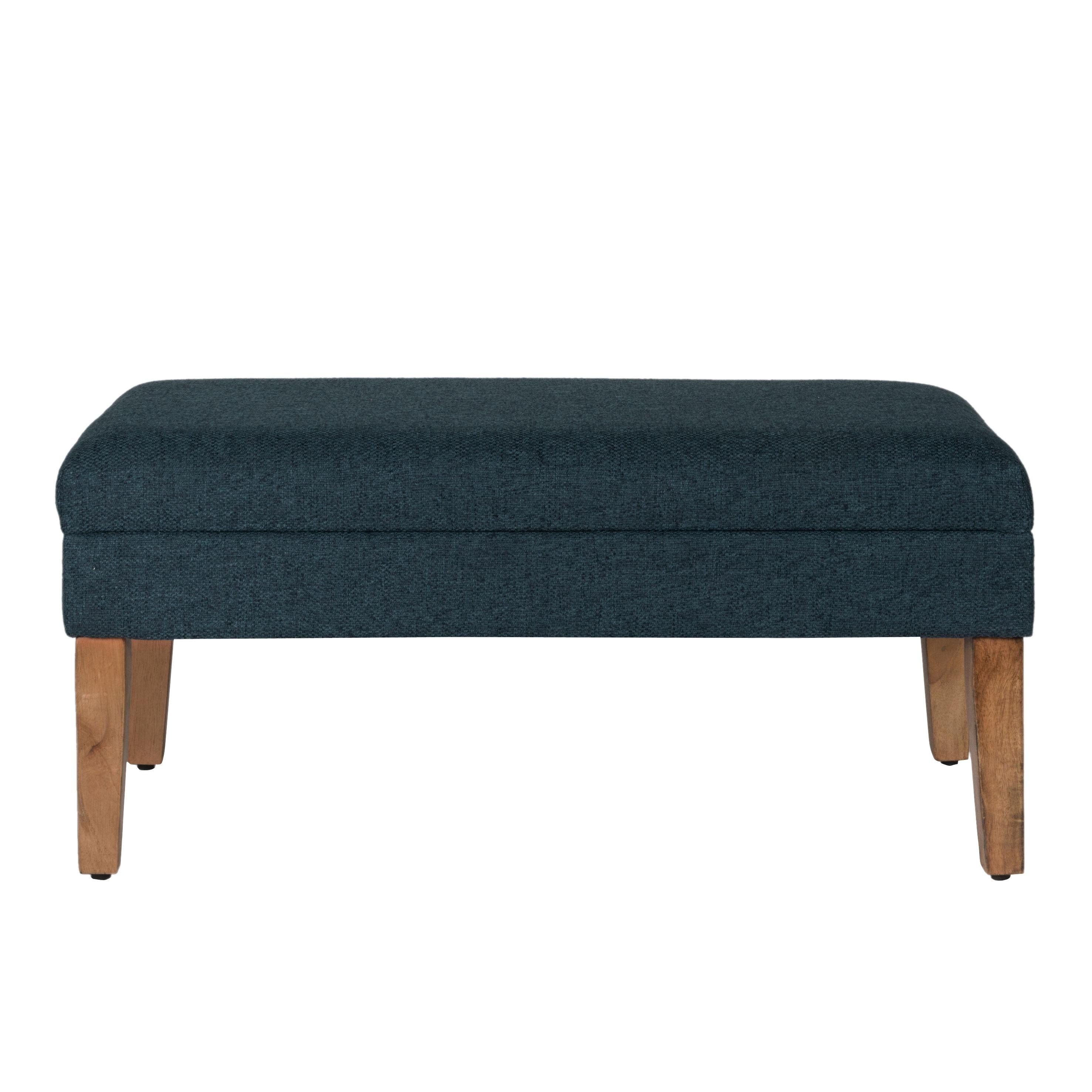 HomePop Storage Bench Navy: Upholstered Ottoman with Foam Cushion, Mid-Century Modern Bedroom Furniture with Storage, No Assembly Required