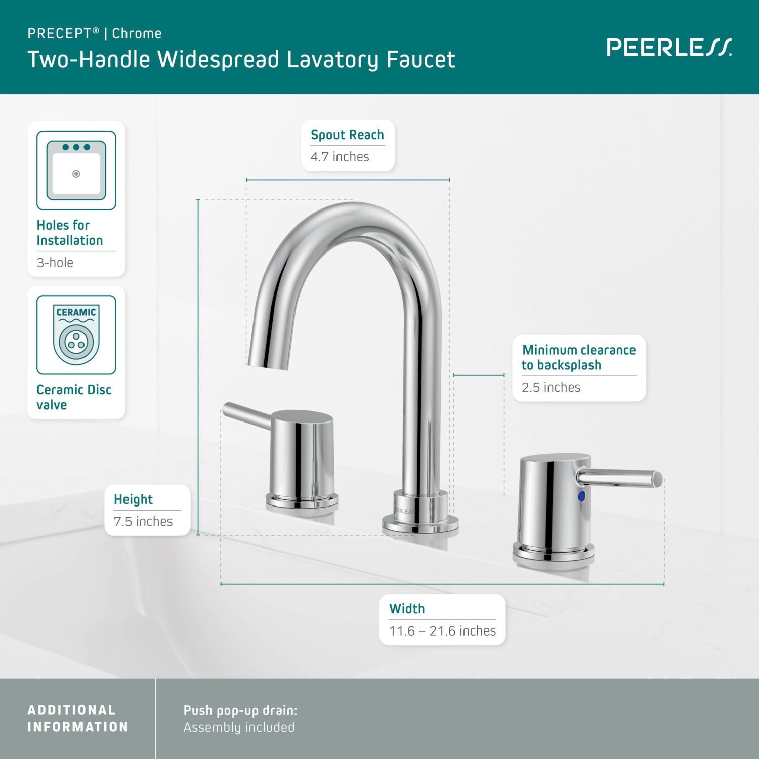 Precept Widespread 2-handle Bathroom Faucet with Drain Assembly