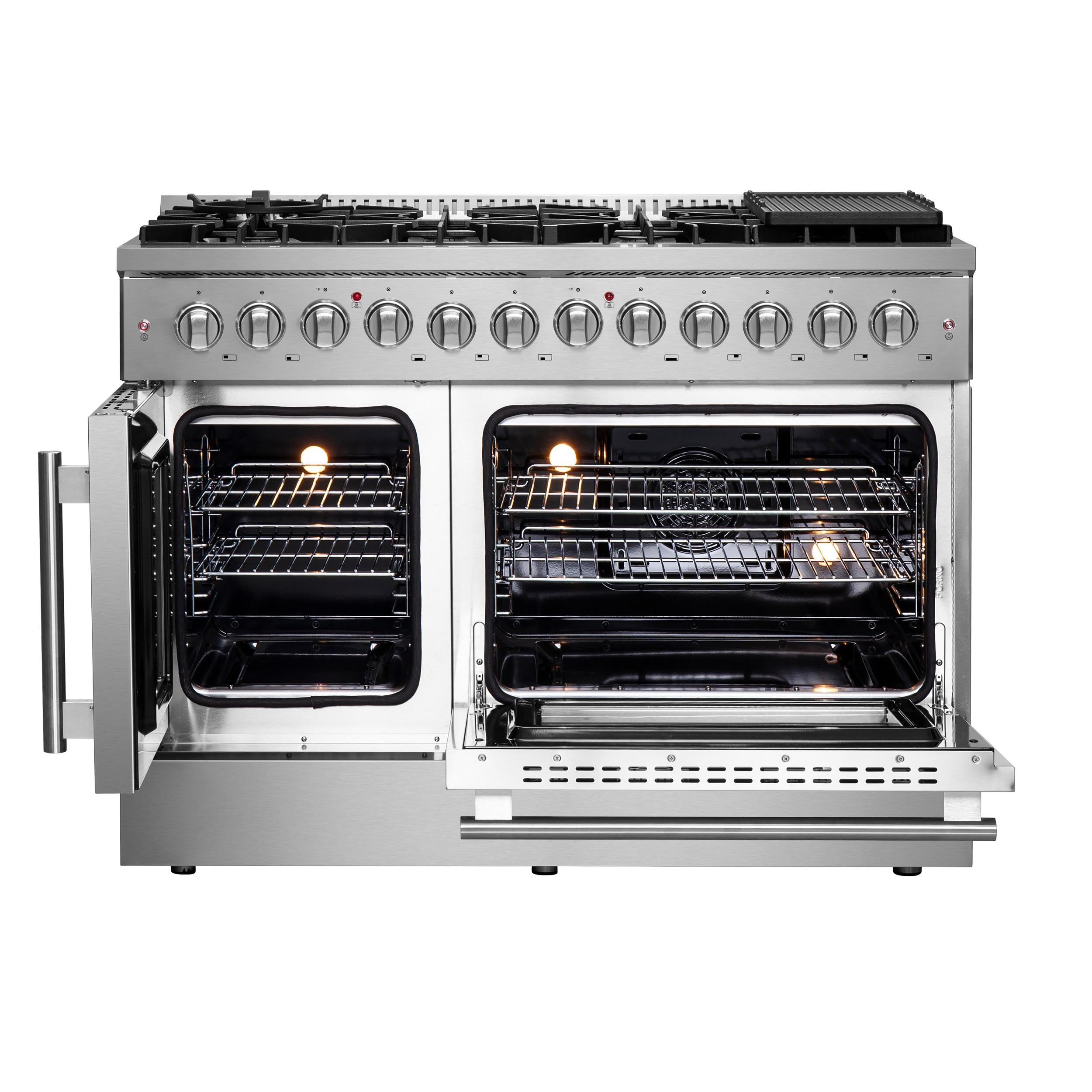 Galiano 48-inch French Door Dual Fuel Range All Stainless Steel with 8 Sealed Burners, 6.58 cu. ft.