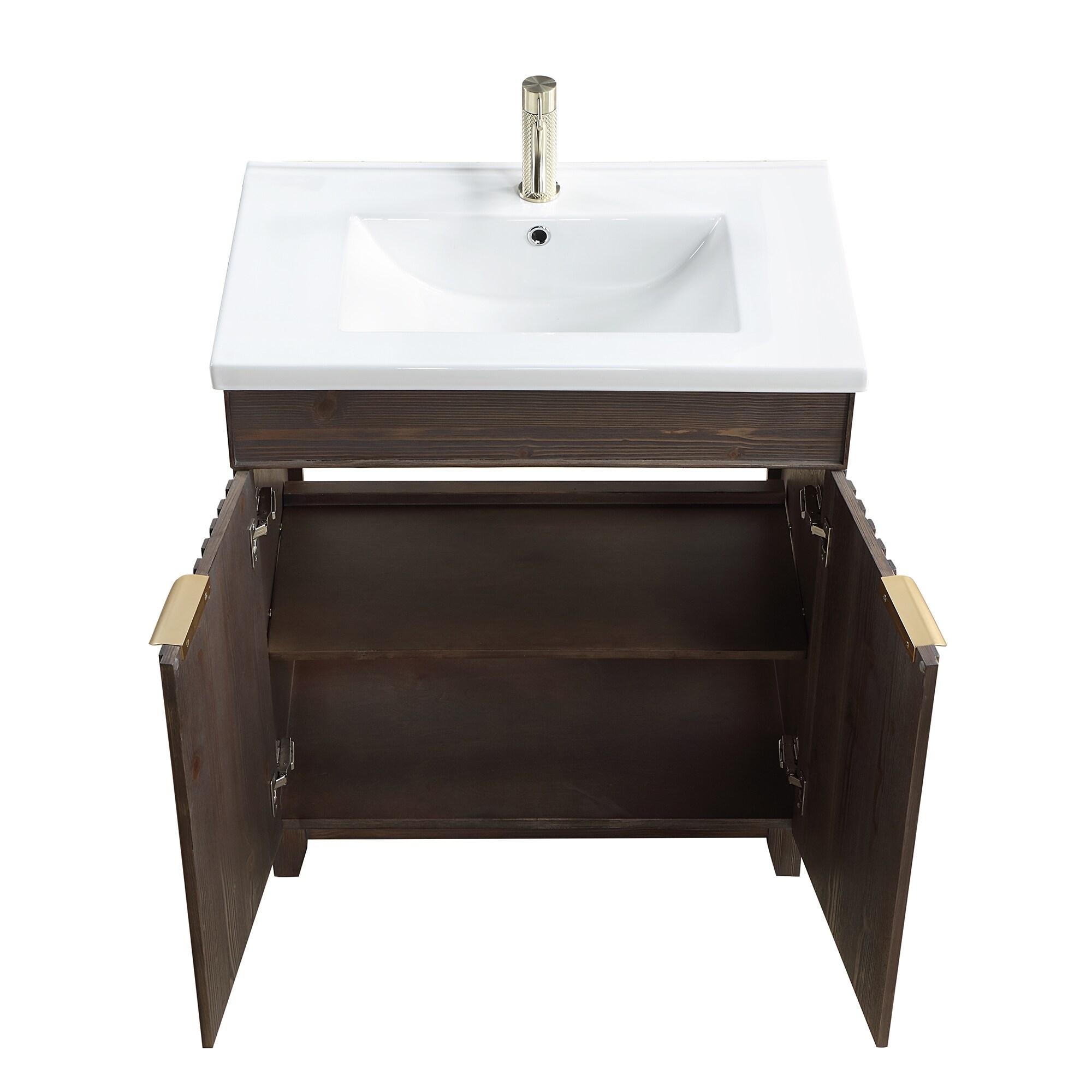 Palos 30" Single Bath Vanity in Spruce Antique Brown with White Ceramic Basin