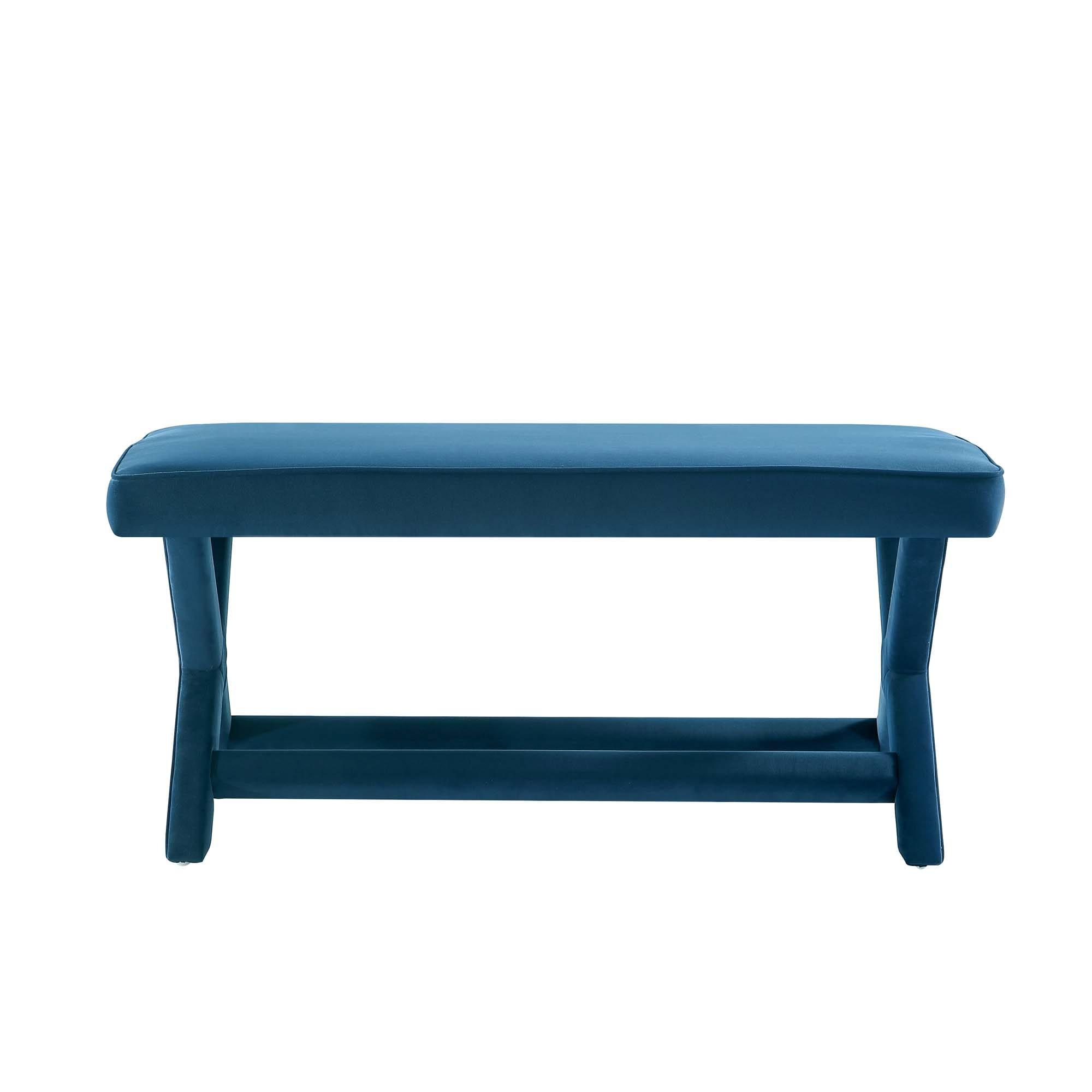 Manhattan Comfort Abigail Velvet Upholstered Double Ottoman Blue: Mid-Century Modern, Padded, Wood Legs