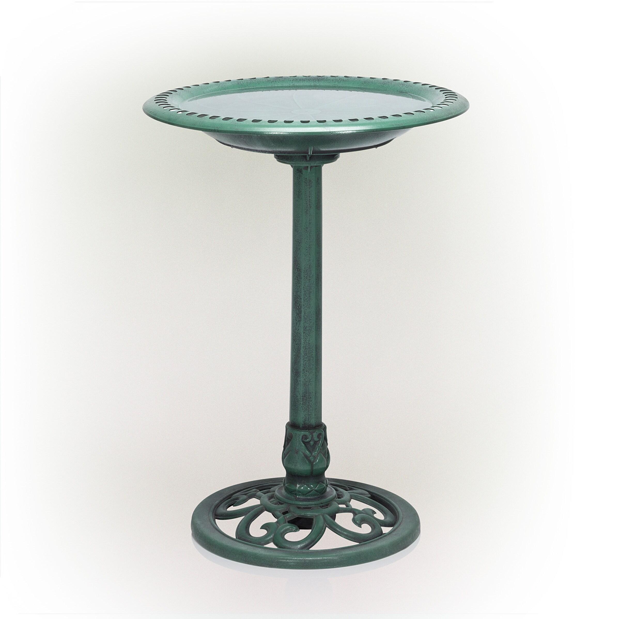 Alpine Corporation 15" x 25" Plastic Scrollwork Bird Bath, Green