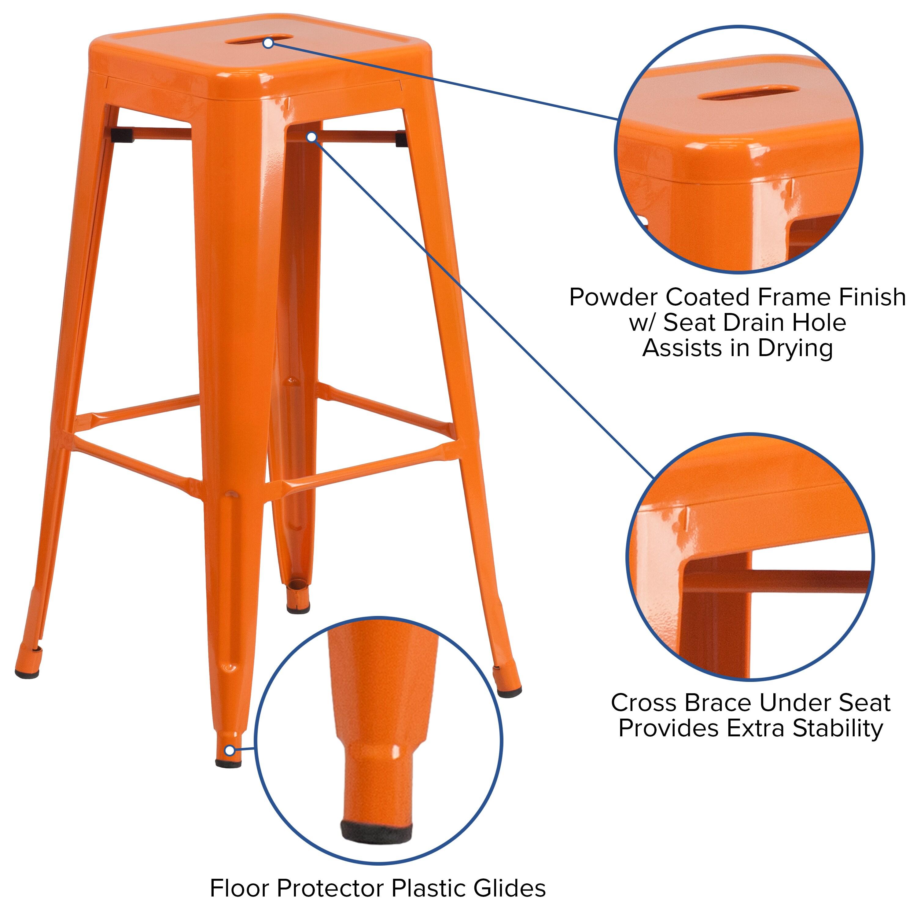 Flash Furniture Commercial Grade 30" High Backless Orange Metal Indoor-Outdoor Barstool with Square Seat