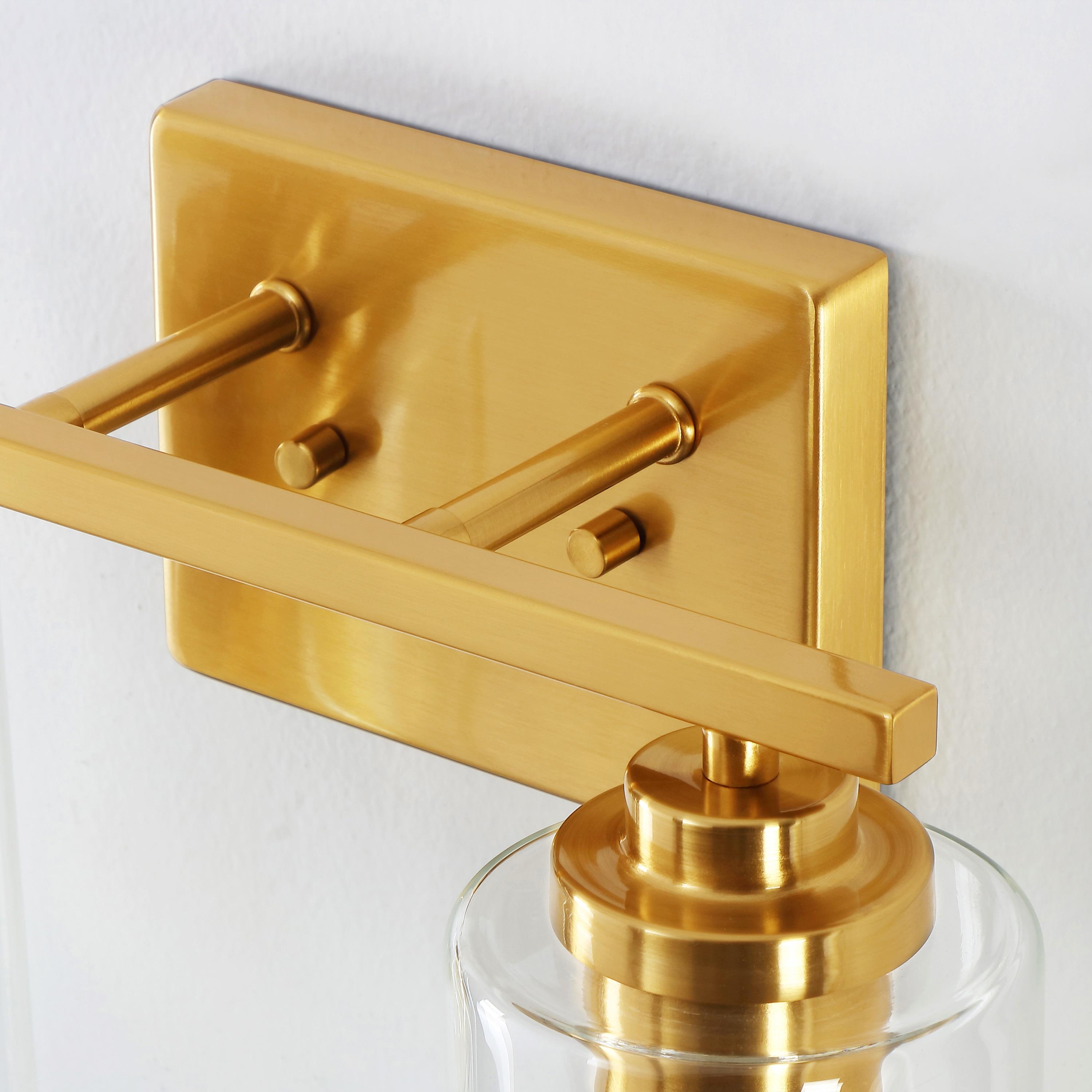 Kawoti  2-Light Dimmable Bathroom Vanity Light with Clear Glass Shade Antiqued Brass