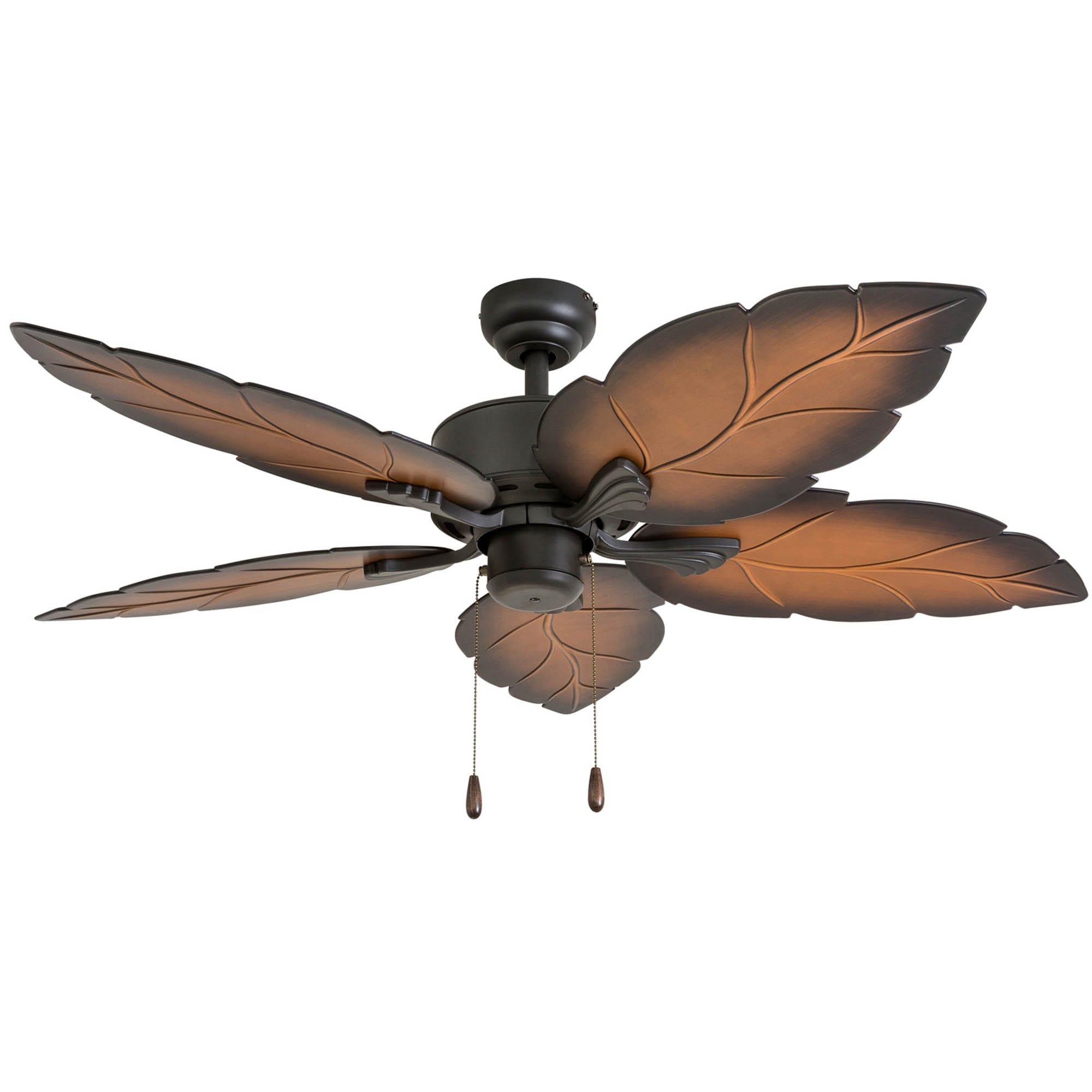 52" Bronze Tropical Ceiling Fan with Palm Leaf Blades and LED Light