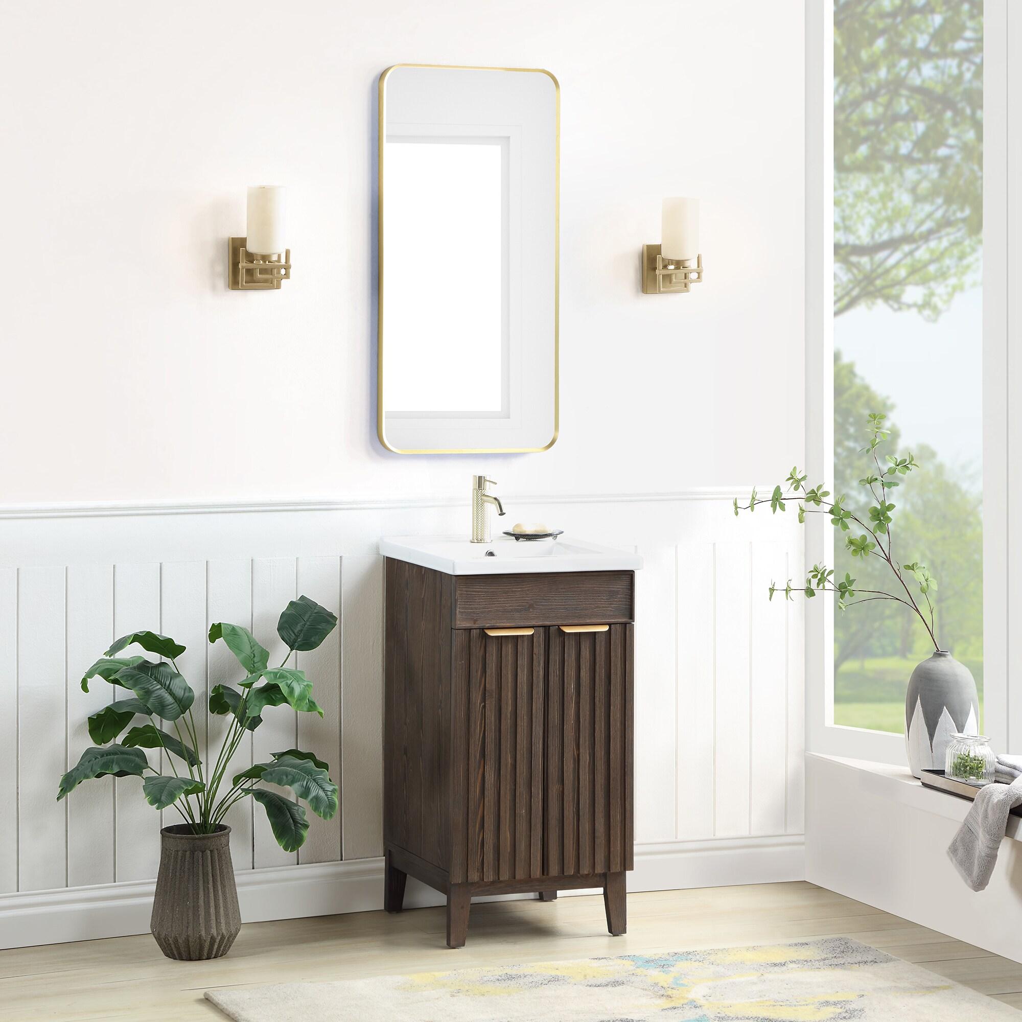 Palos 18" Single Bath Vanity in Spruce Antique Brown with White Ceramic Basin