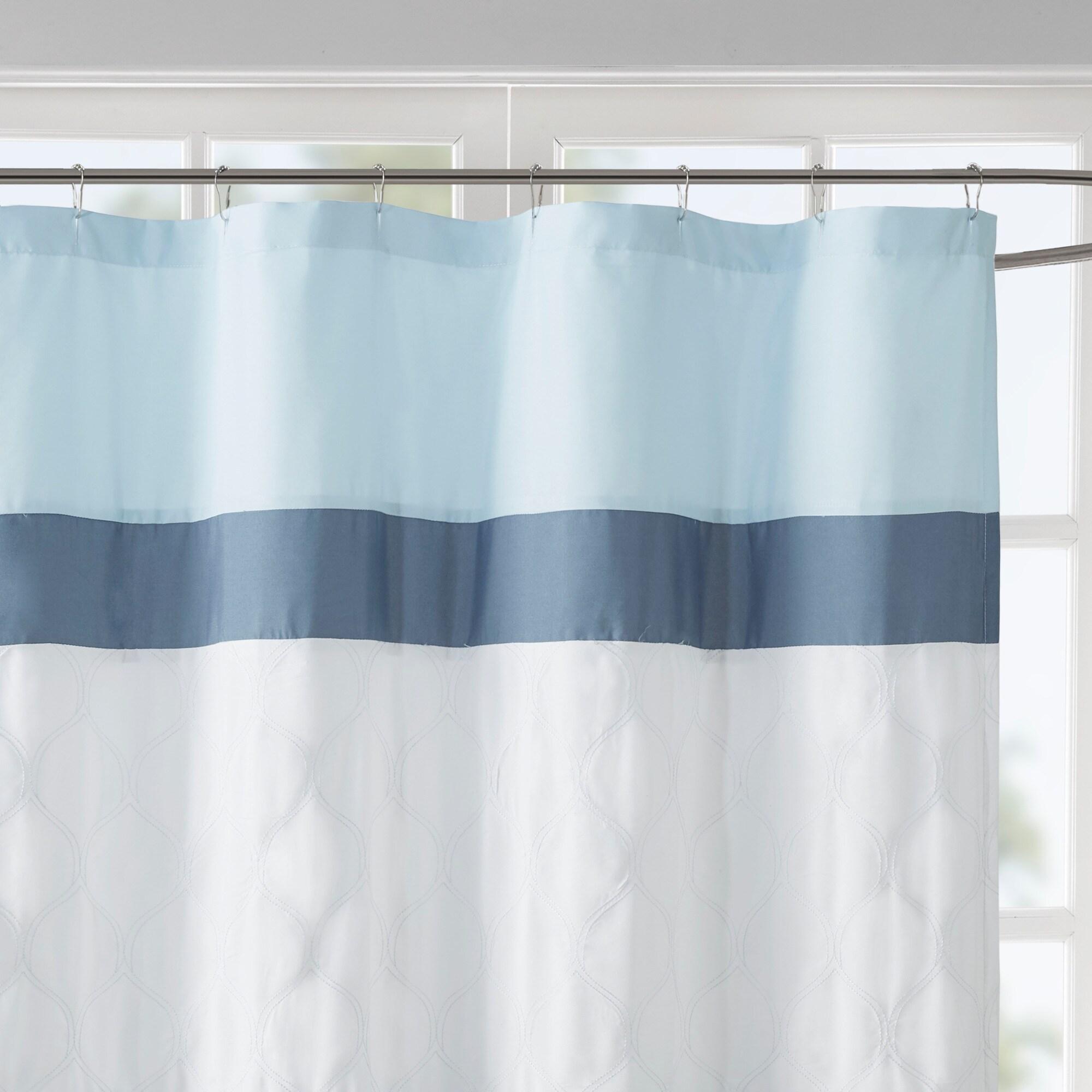 510 Design Shower Stacie Embroidered Shower Curtain Blue: Microfiber, Machine Washable, Non-Slip Backing
