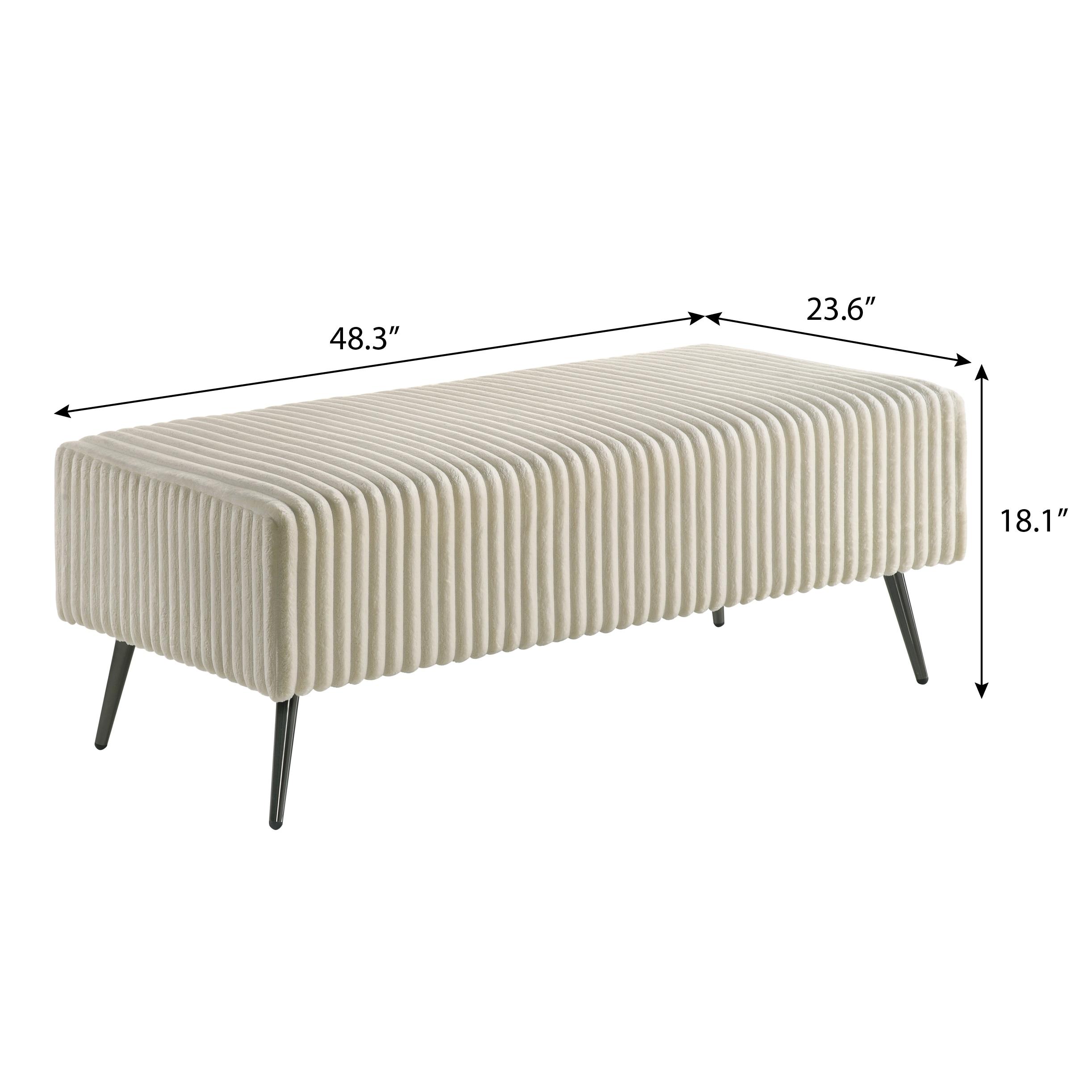 Roundhill Furniture Mavela Wide-wale Corduroy Upholstery Panel Bed with 2 Nightstands and Bench Cream Queen