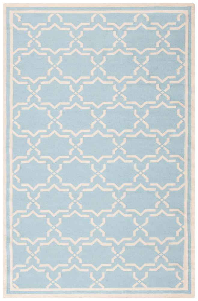 SAFAVIEH Dhurrie Myles Geometric Moroccan Wool Area Rug, Light Blue/Ivory, 5' x 8'