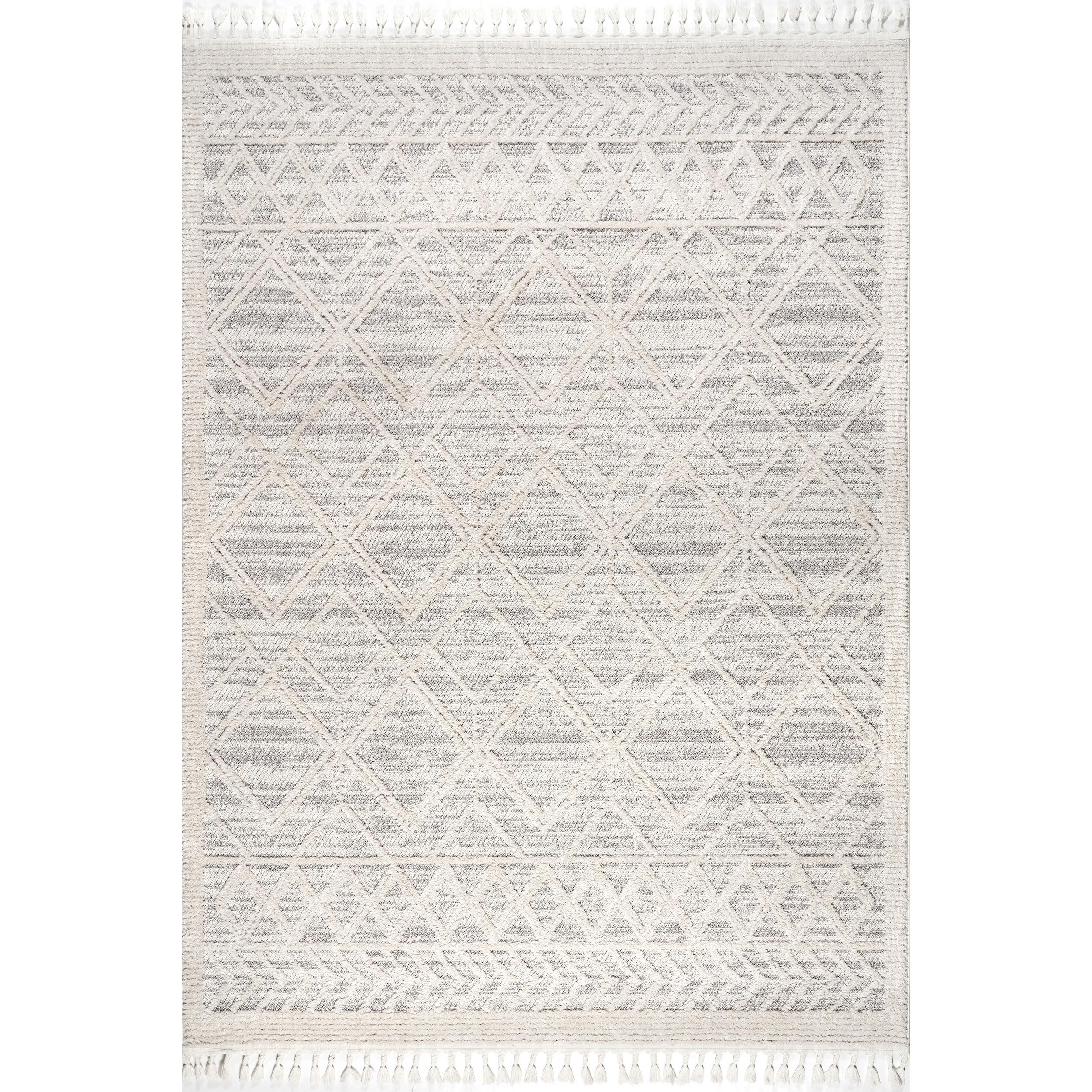 Nuloom 9x12 Ansley Moroccan Tassel Indoor Area Rug, Light Grey, Textured Bohemian Design, Plush High Pile, Stain Resistant, Bedroom, Living Room