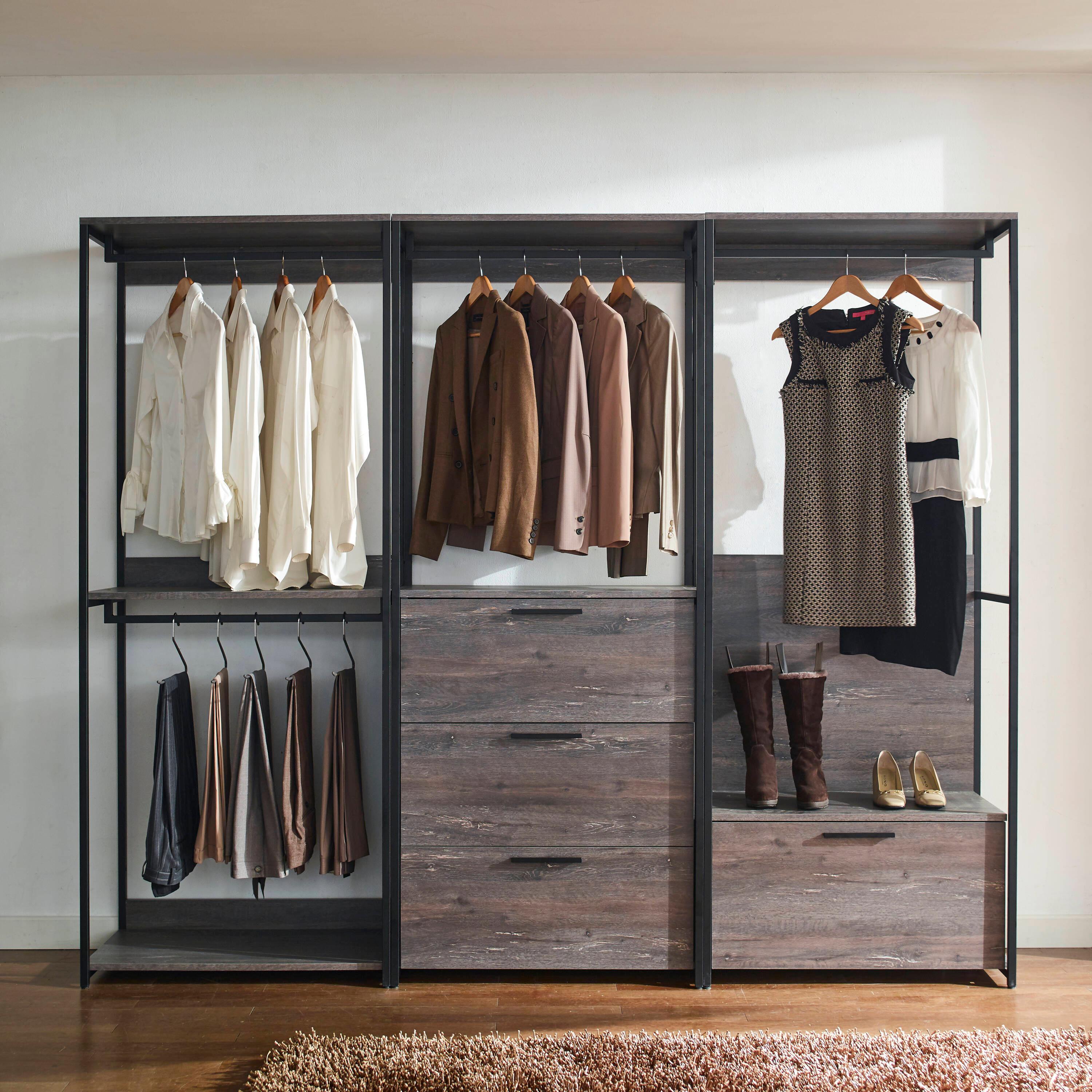 AndMakers Monica Farmhouse Industrial Wood Walk-in Closet with Two Shelves in Rustic Gray