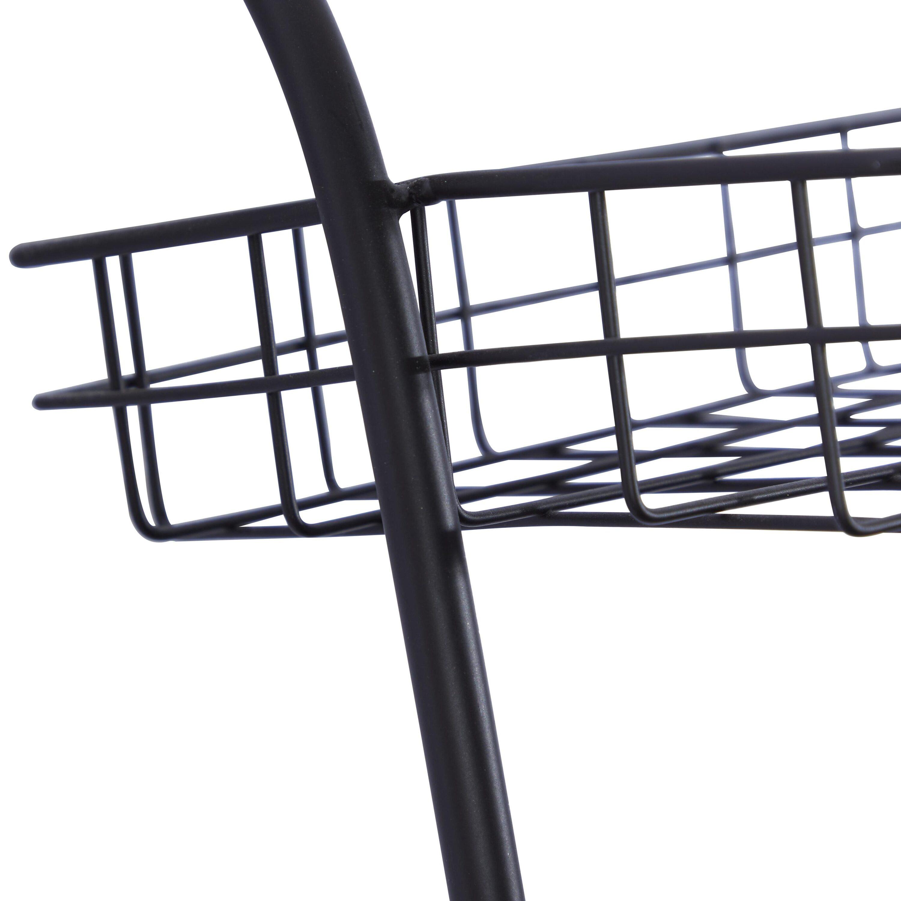 DecMode 21" x 10" 3-Tier Black Wall Shelf with Suspended Baskets