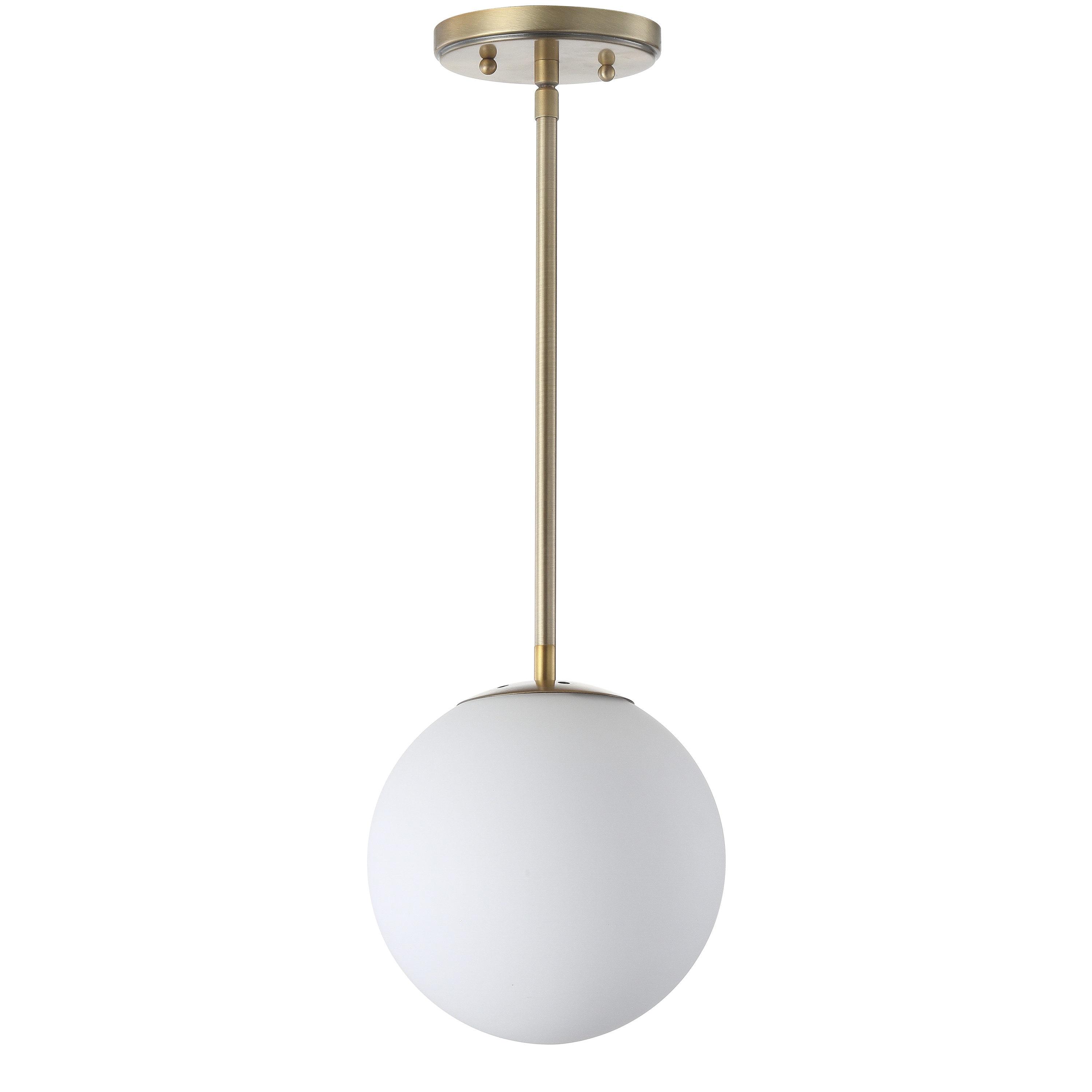 Bleecker 7.75" Metal/Glass Globe LED Pendant, White/Brass