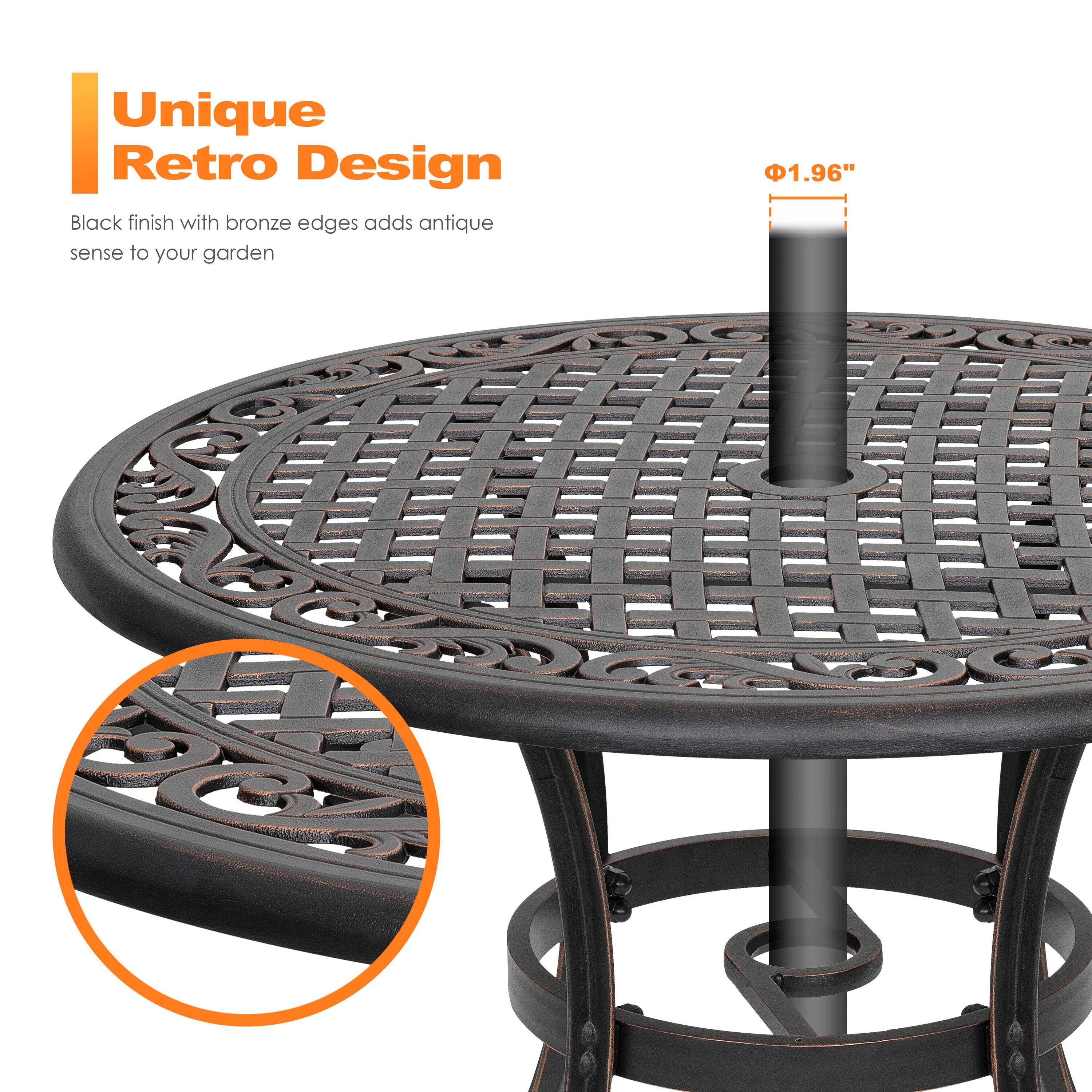 Nuu Garden 3-Piece Patio Bistro Set Outdoor Cast Aluminum Bistro Table and Chairs Set of 2, Outdoor Patio Table Set with Umbrella Hole and Cushions for Patio Balcony, Black