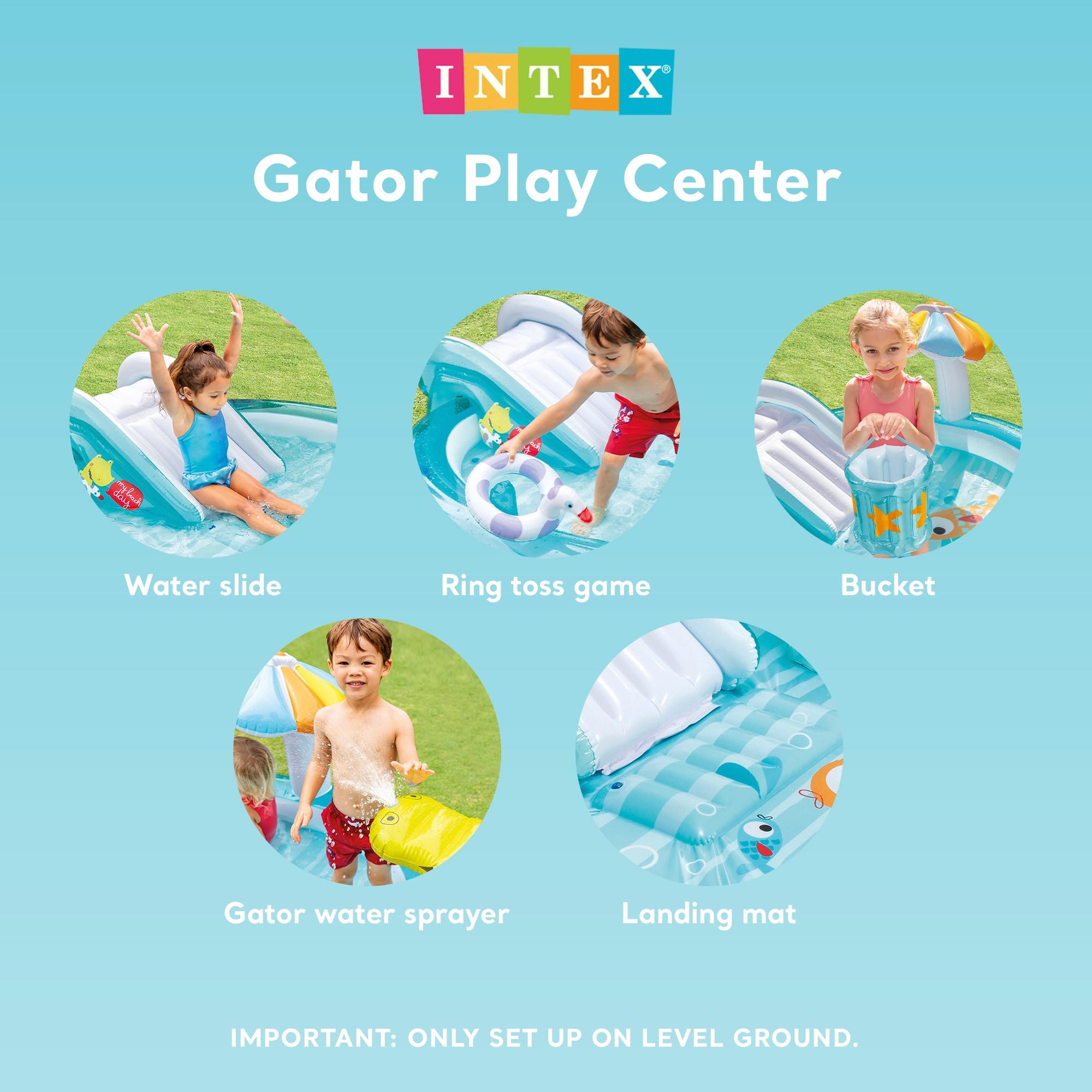 Intex 57165EP Gator 6.6ft x 5.6ft x 4in Outdoor Inflatable Kiddie Pool Water Play Center with Slide, for Toddlers Ages 2 and Up