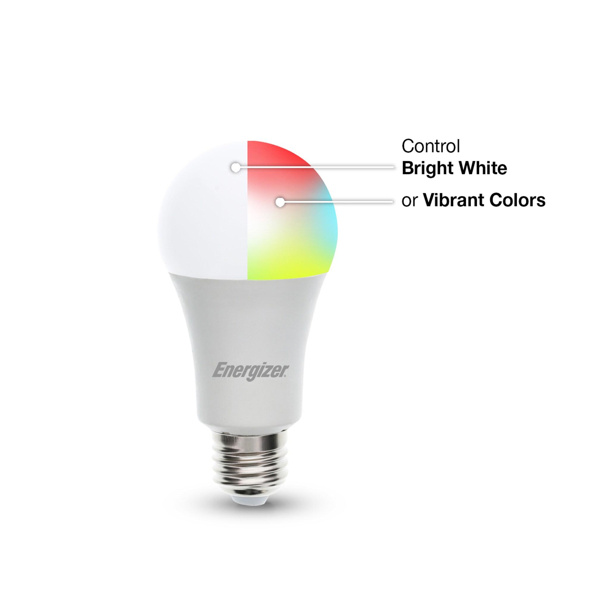 Energizer Connect Smart A19 LED White & Multi-Color RGB Light Bulbs with Voice Control and Remote Access Through Your Smartphone | Compatible with Alexa and Google Assistant