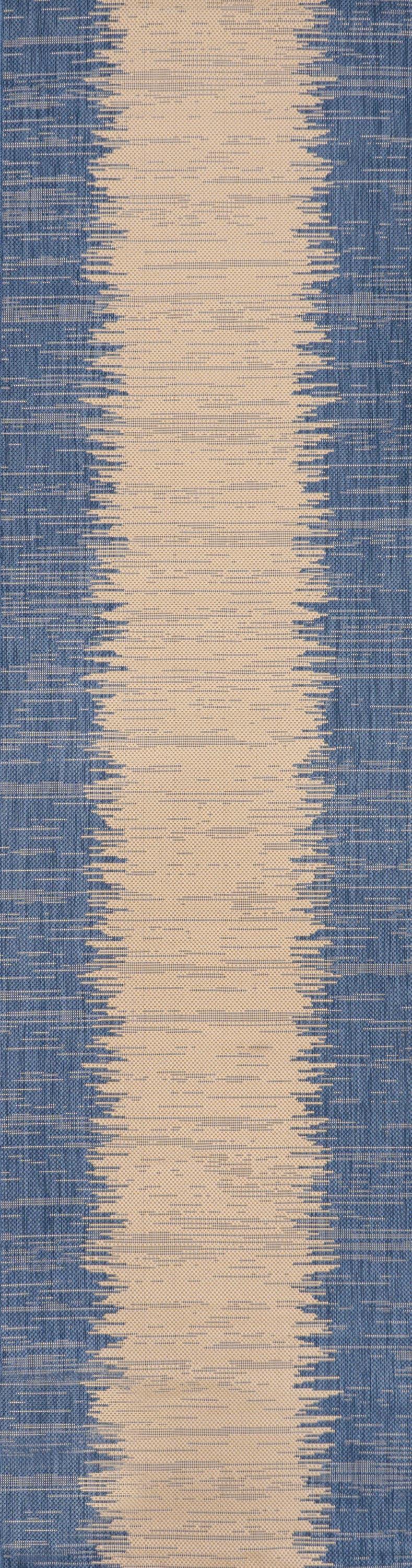 2' x 10' Tavira Modern Strie' Indoor/Outdoor Runner Rug, Blue/Beige - JONATHAN Y