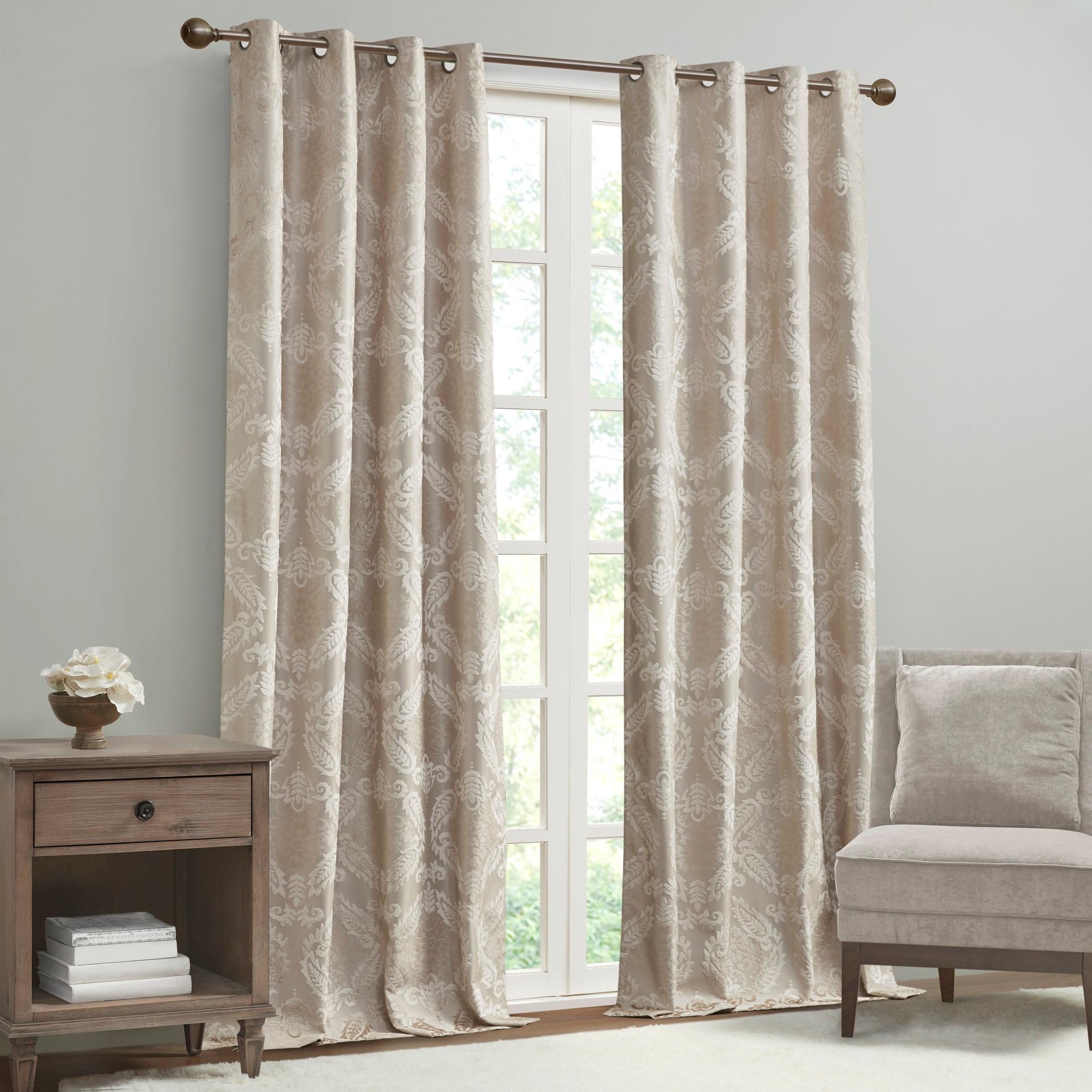 95"x50" Enid Jacquard Paisley Blackout Curtain Panel Champagne: SunSmart, Noise Reduction, Energy Efficient, Grommet Top