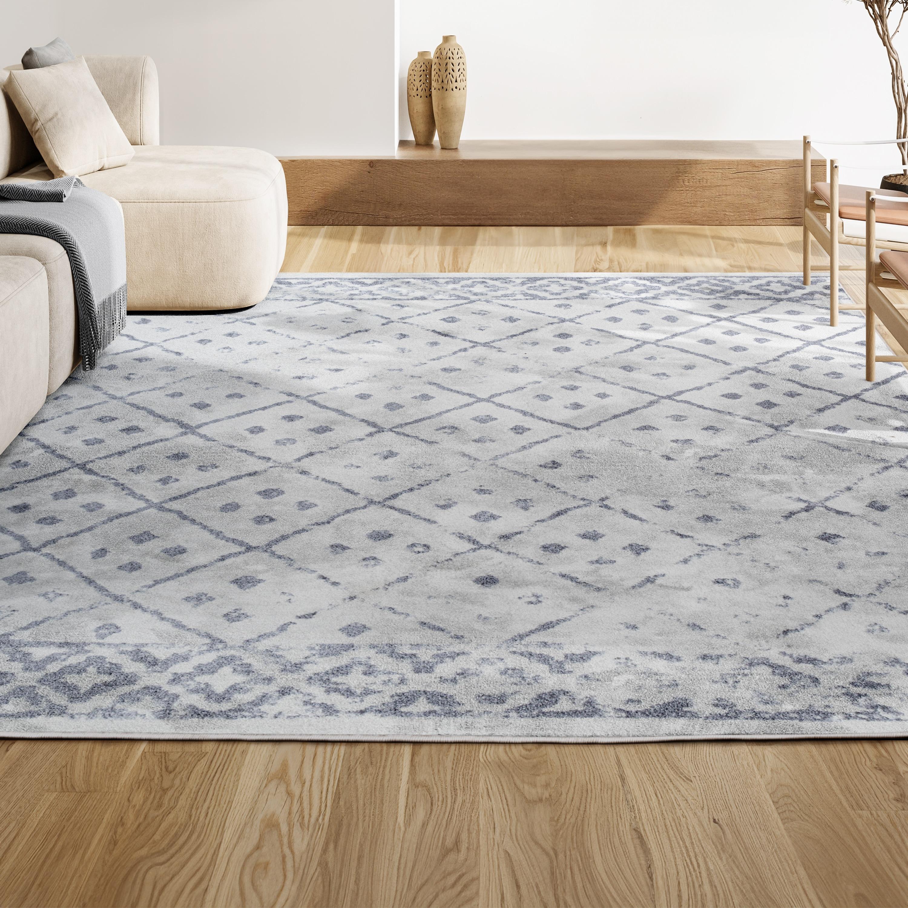 JONATHAN Y MOH508A-3 Juba Moroccan Geometric Diamond Ivory/Gray 3 ft. x 5 ft. Area Rug, Bohemian Vintage, Pet Friendly, Stain Resistant, Easy to Clean, for Living Room; Kitchen, Bedroom